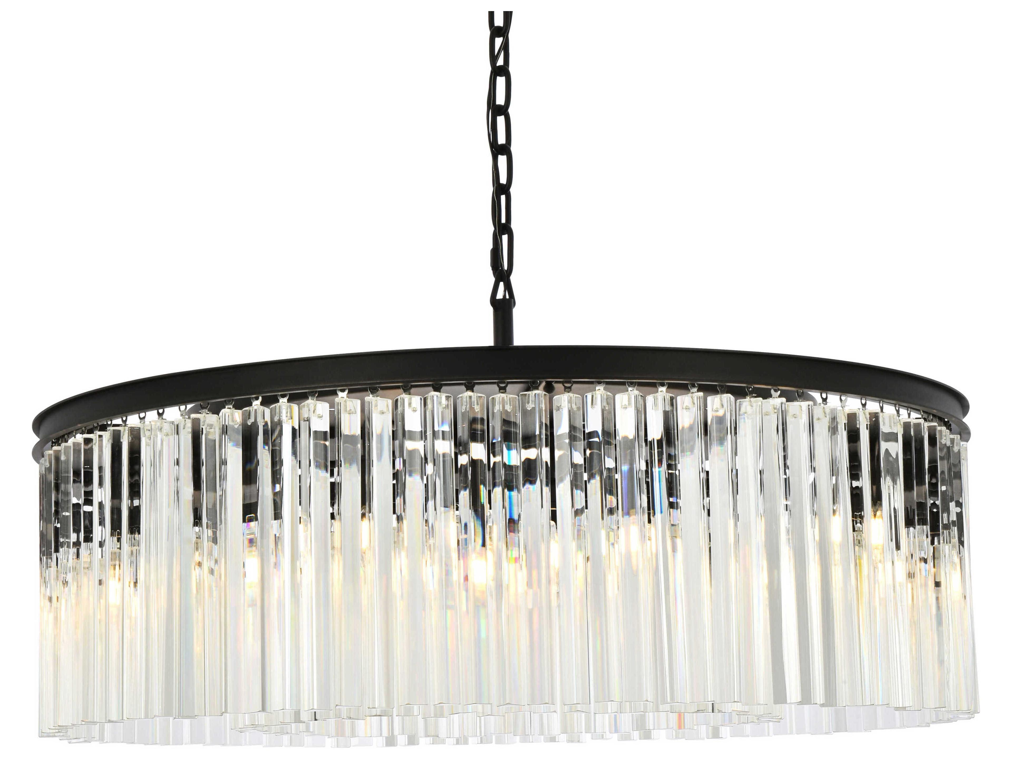 Elegant Lighting Sydney 10-Light Matte Black Clear Crystal Drum Pendant
