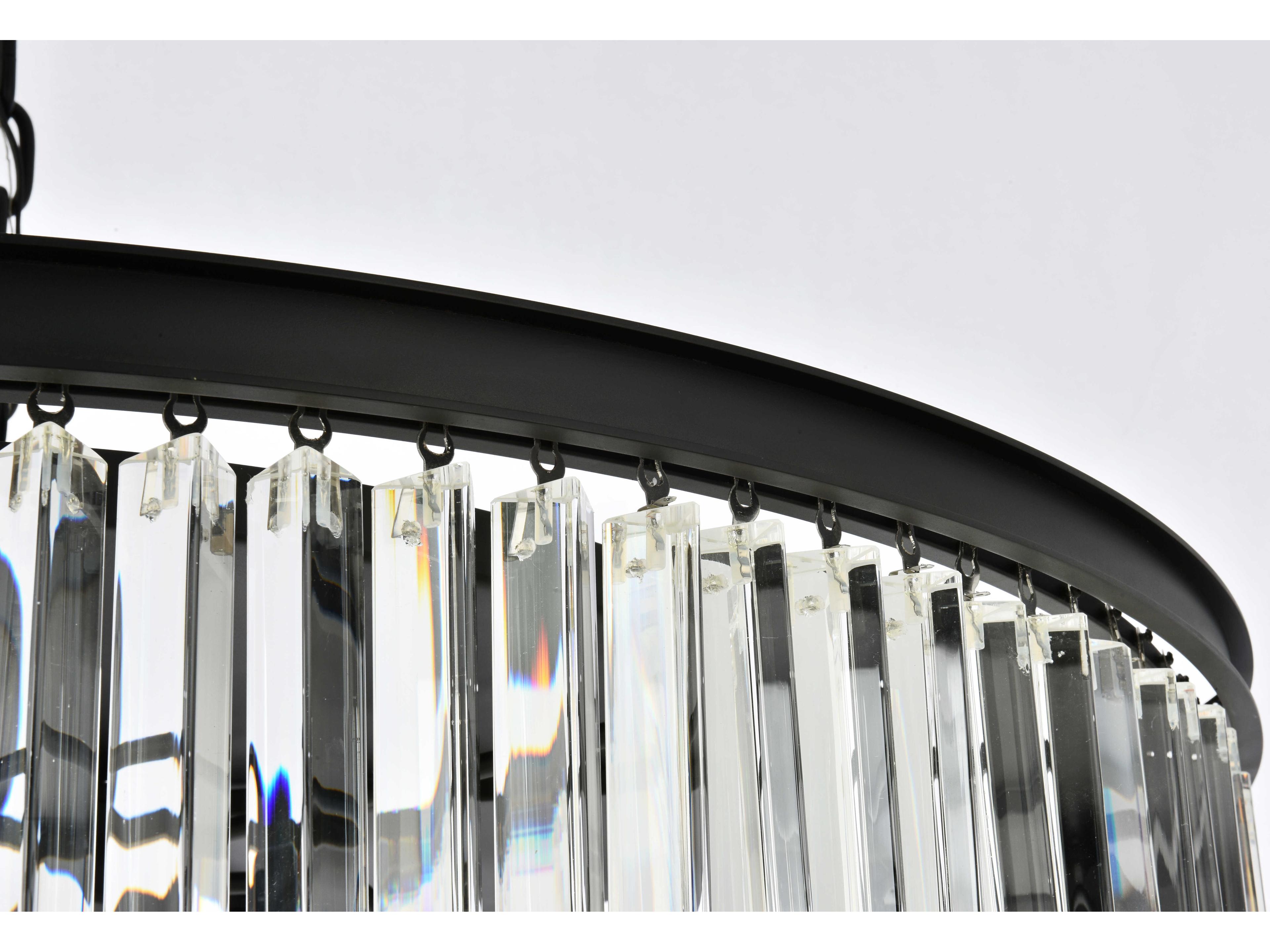 Elegant Lighting Sydney 10-Light Matte Black Clear Crystal Drum Pendant