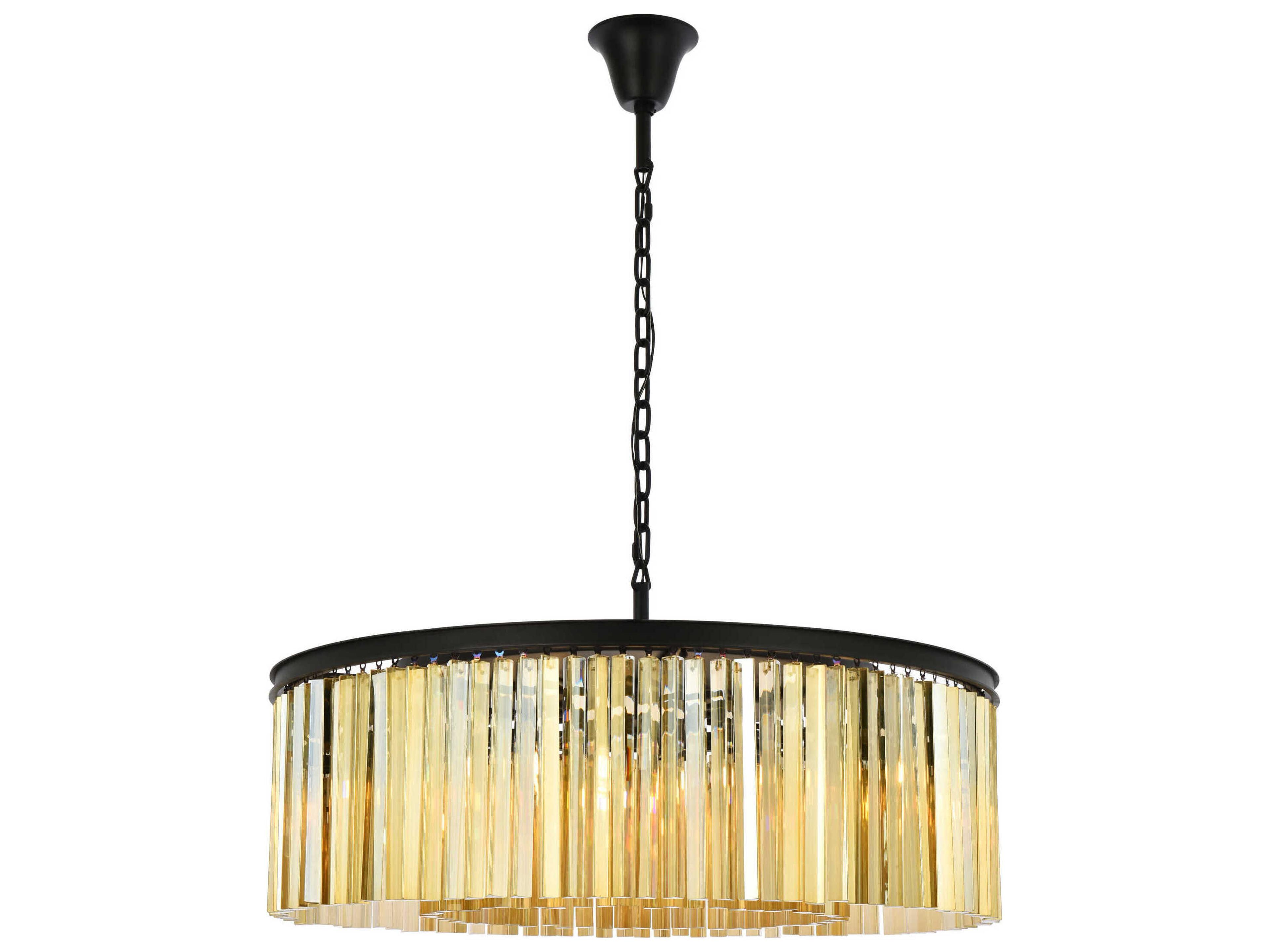 Sydney 10-Light Matte Black Gold Crystal Drum Pendant