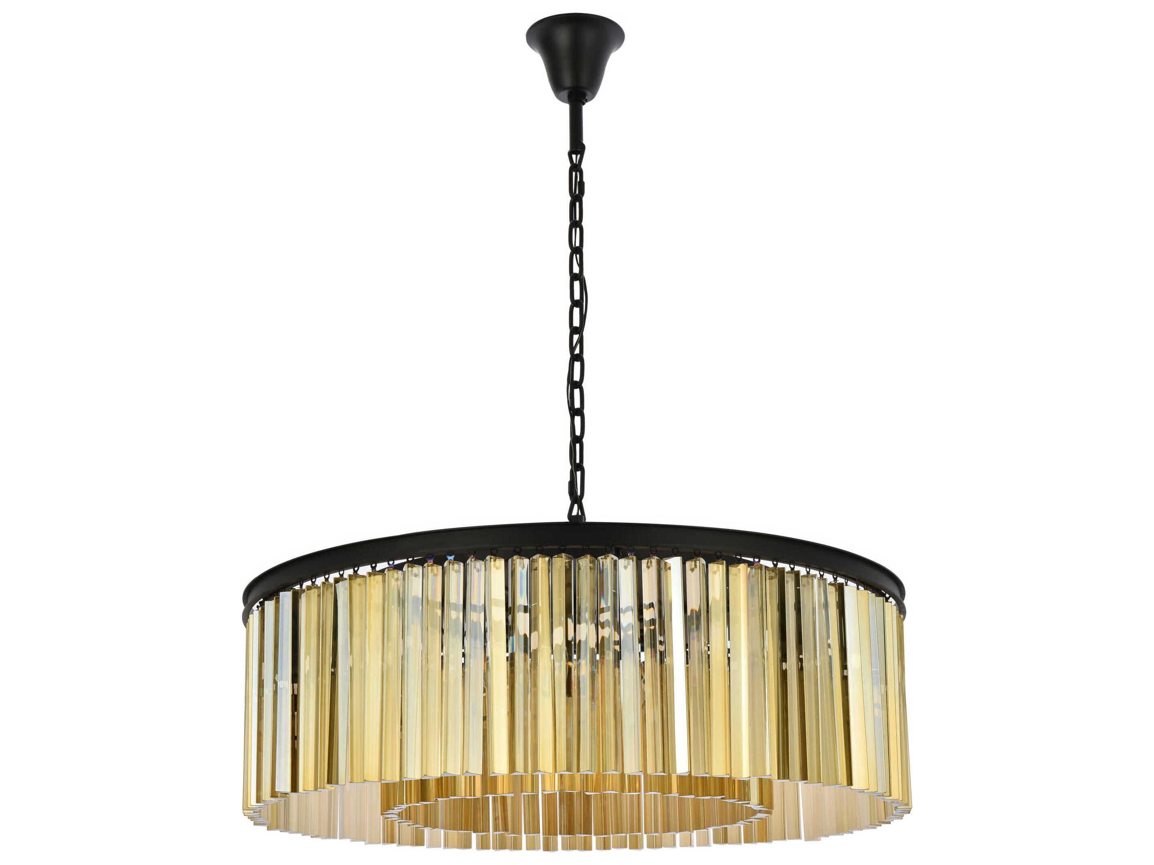 Elegant Lighting Sydney 10-Light Matte Black Gold Crystal Drum Pendant