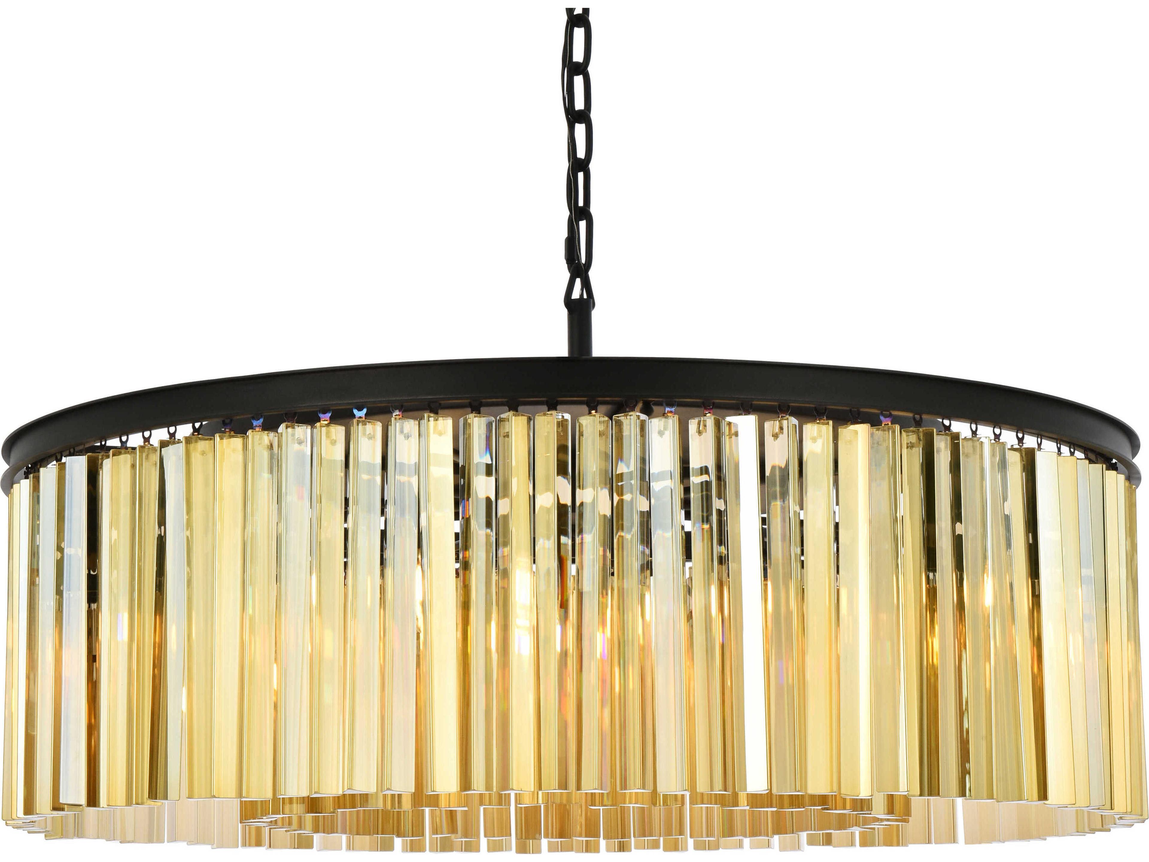 Elegant Lighting Sydney 10-Light Matte Black Gold Crystal Drum Pendant
