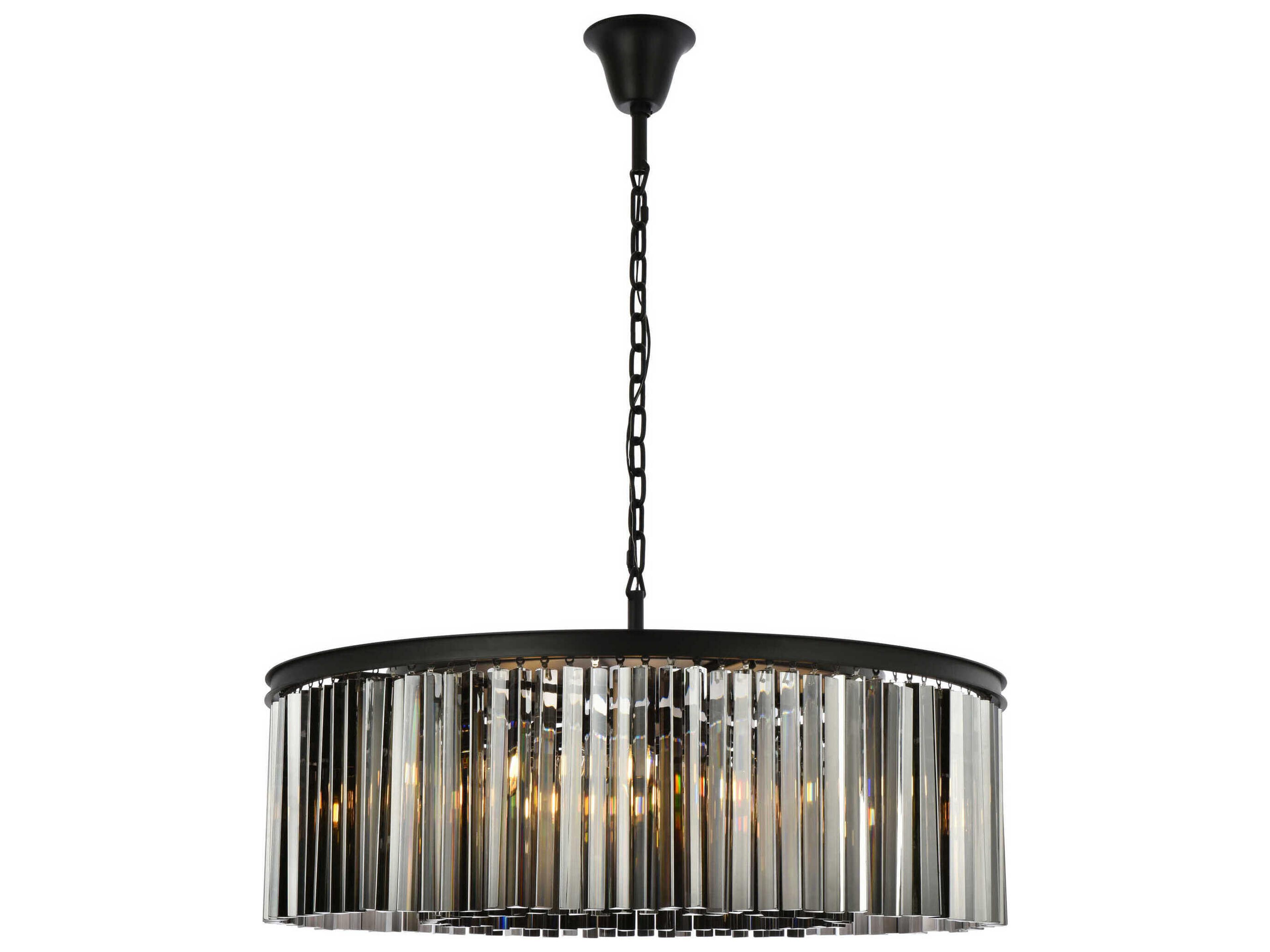 Sydney 10-Light Matte Black Silver Crystal Drum Pendant