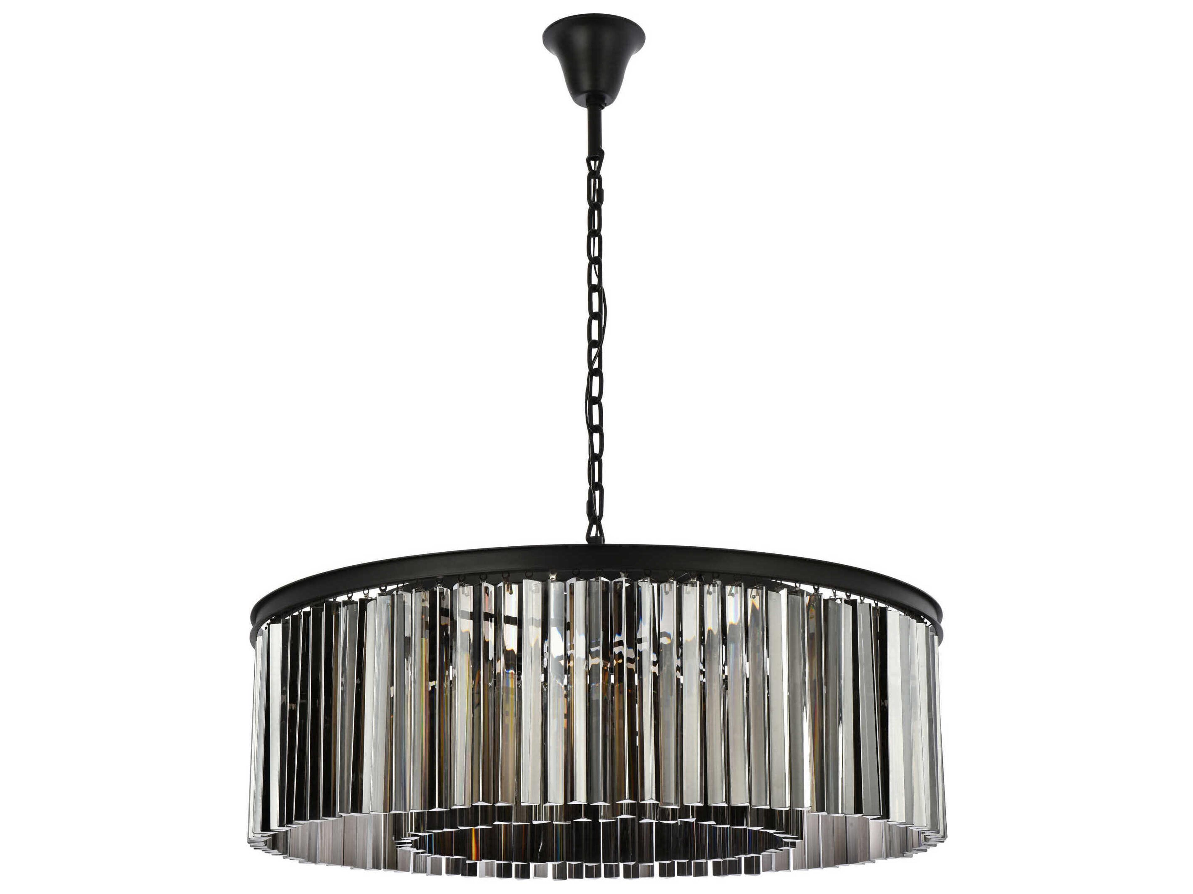 Elegant Lighting Sydney 10-Light Matte Black Silver Crystal Drum Pendant