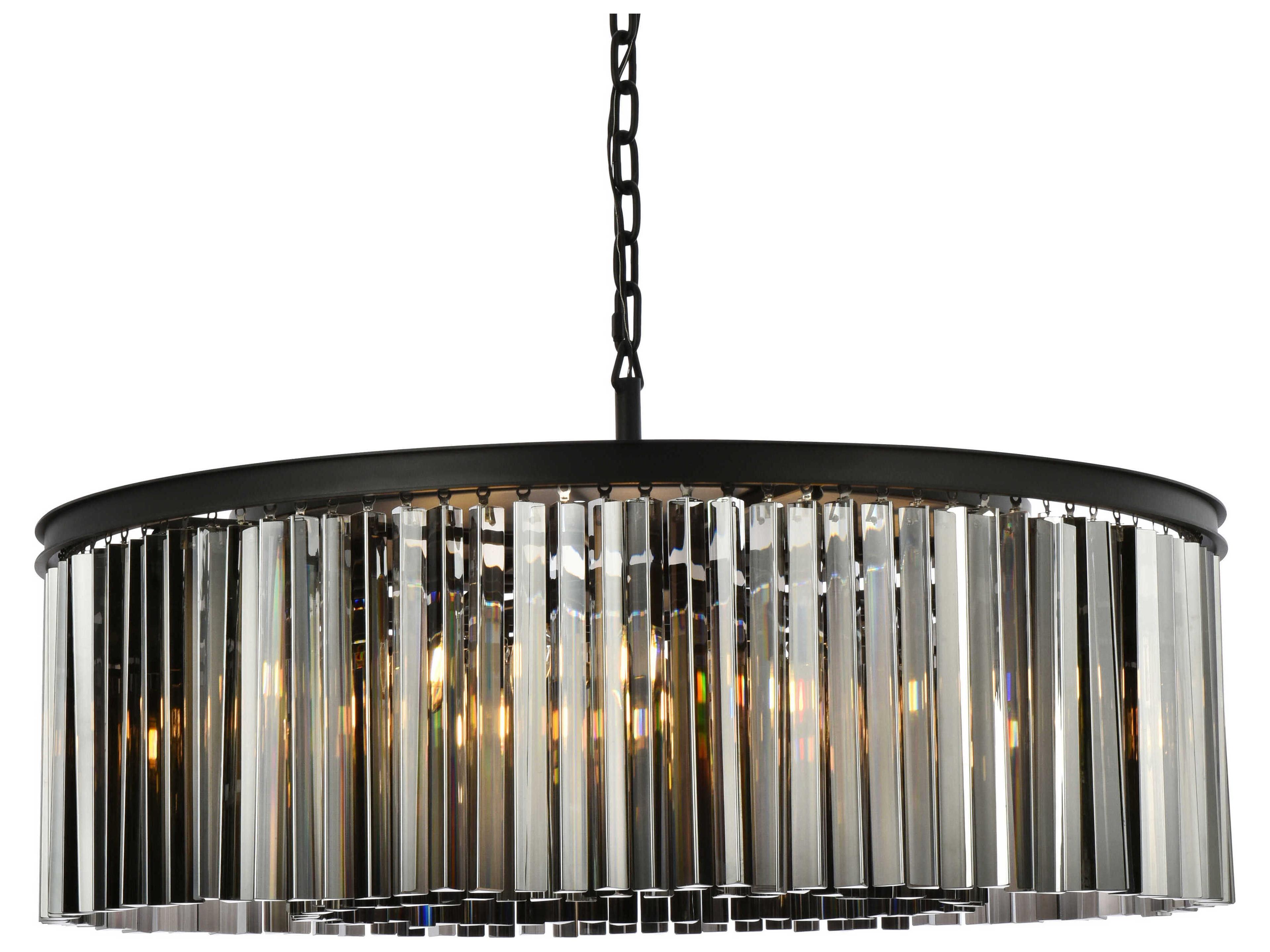 Elegant Lighting Sydney 10-Light Matte Black Silver Crystal Drum Pendant