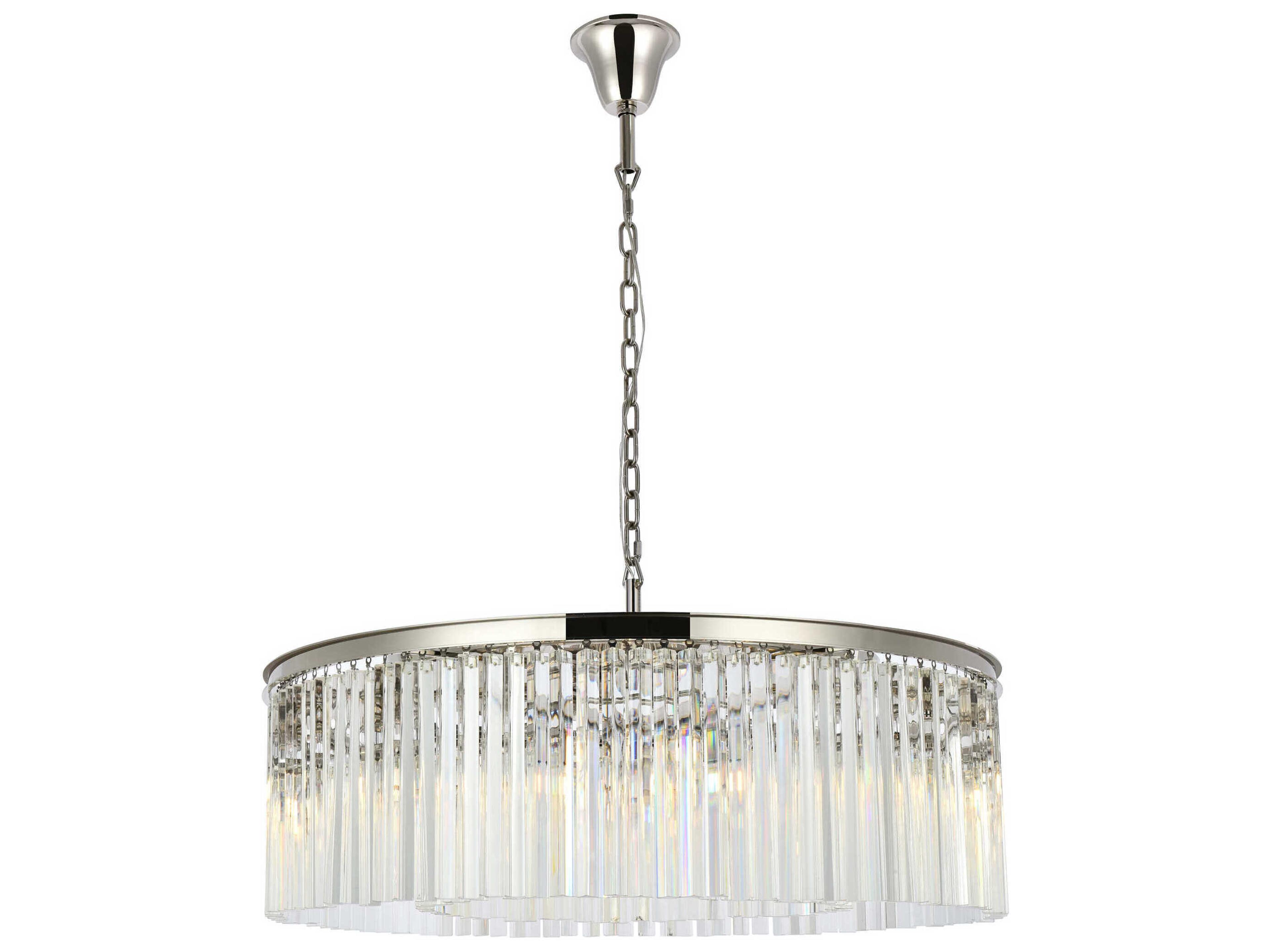 Elegant Lighting Sydney 10-Light Polished Nickel Clear Crystal Drum Pendant