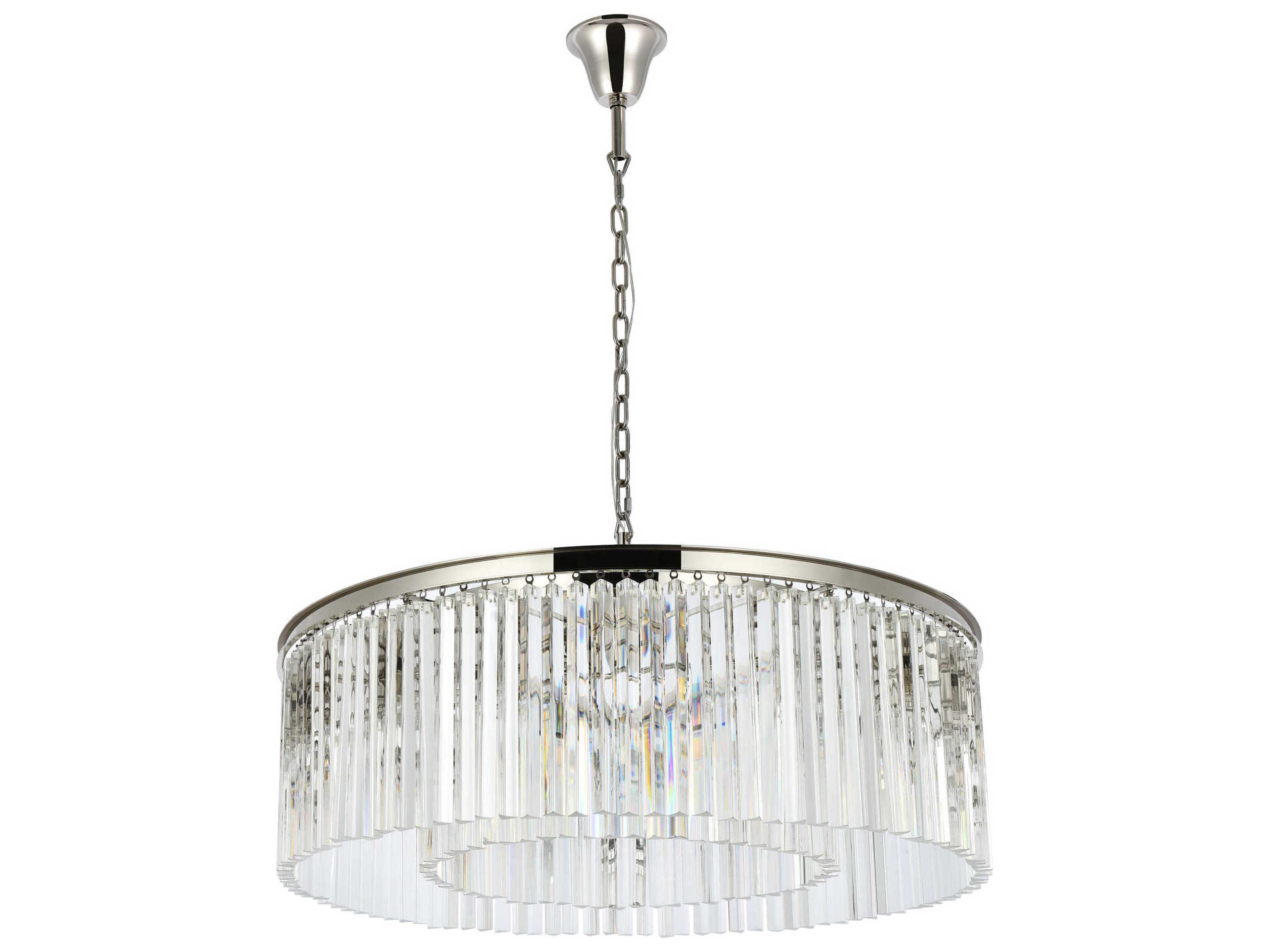 Elegant Lighting Sydney 10-Light Polished Nickel Clear Crystal Drum Pendant