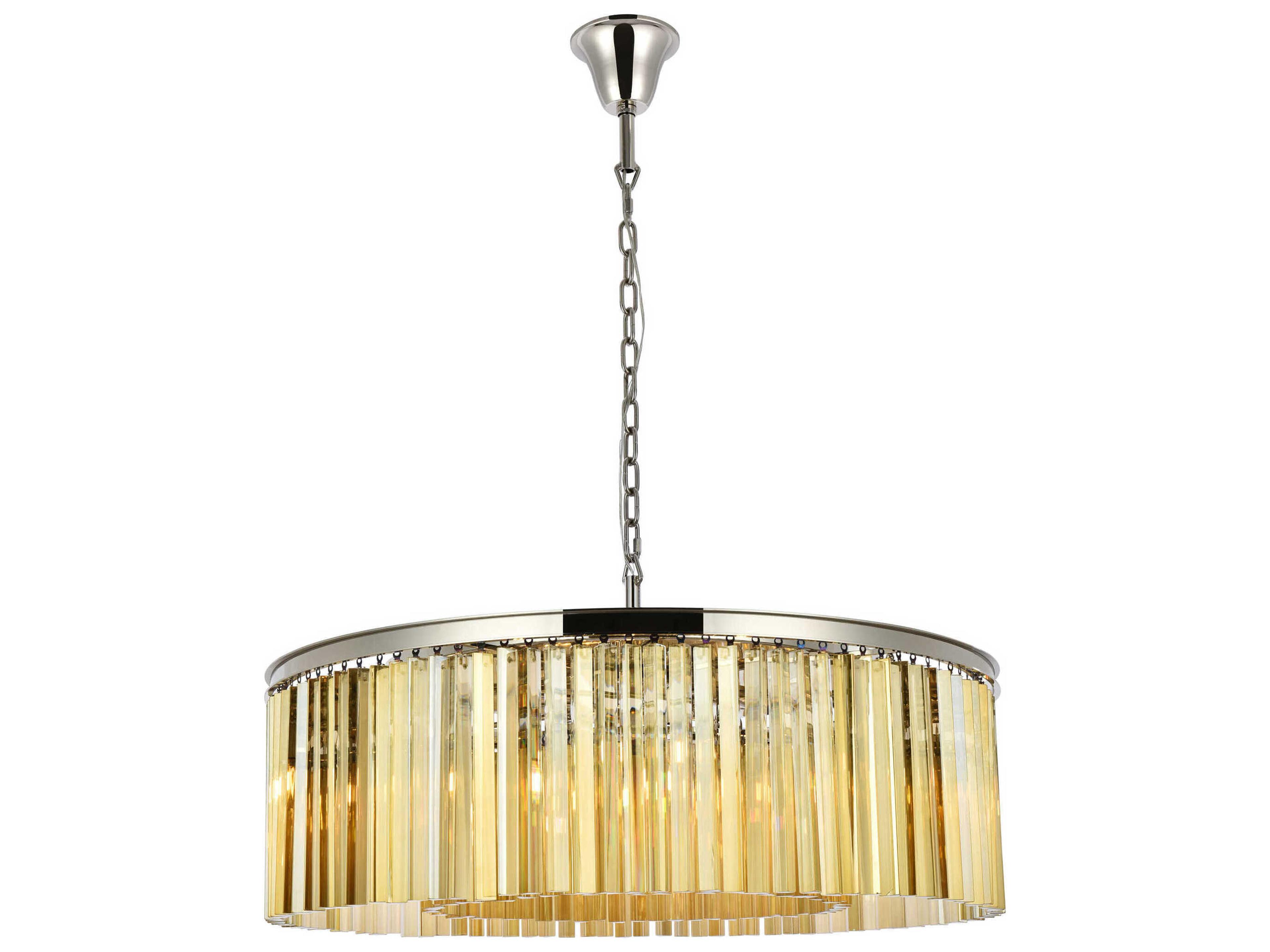 Sydney 10-Light Polished Nickel Gold Crystal Drum Pendant