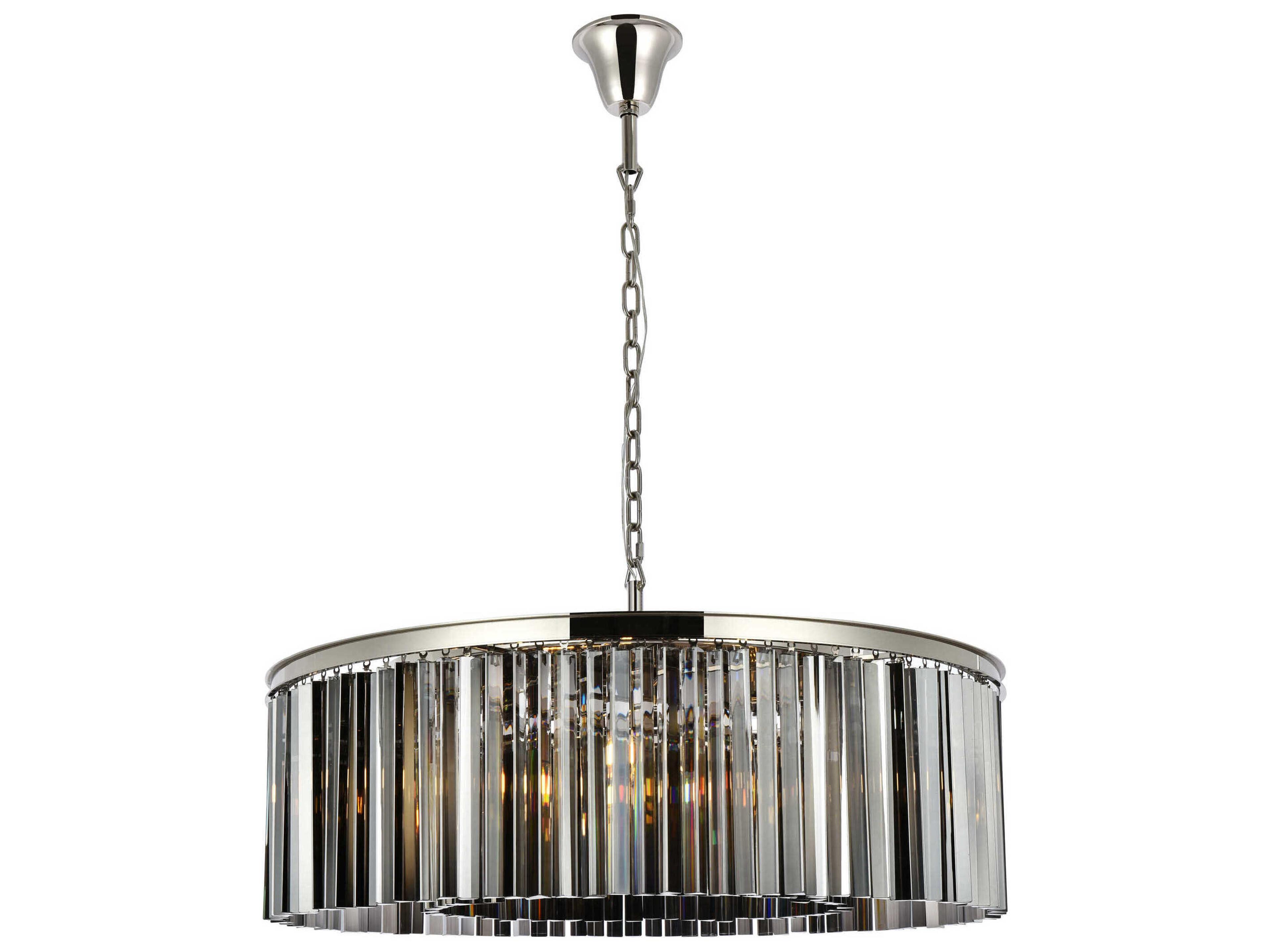 Sydney 10-Light Polished Nickel Silver Crystal Drum Pendant