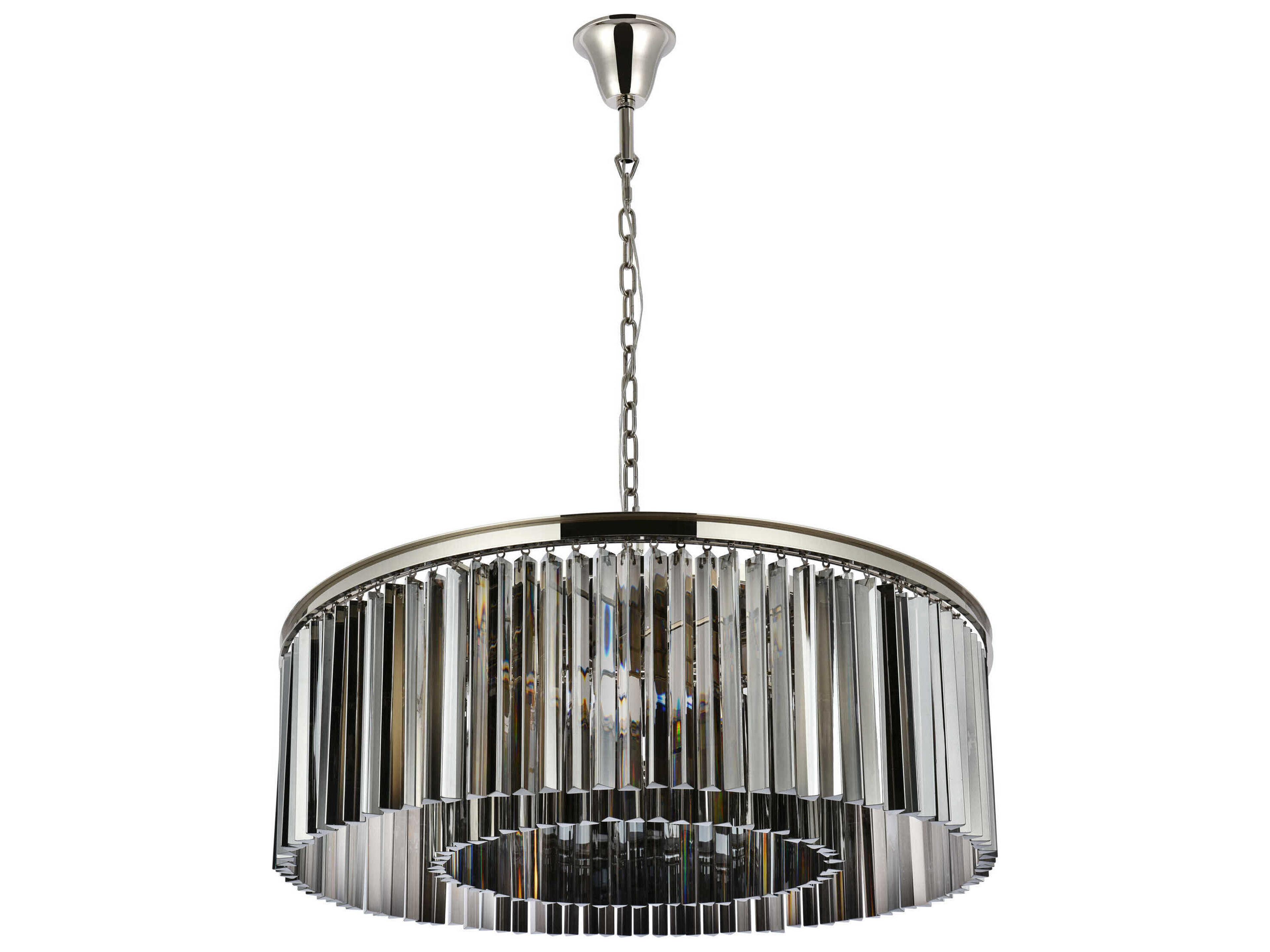 Elegant Lighting Sydney 10-Light Polished Nickel Silver Crystal Drum Pendant