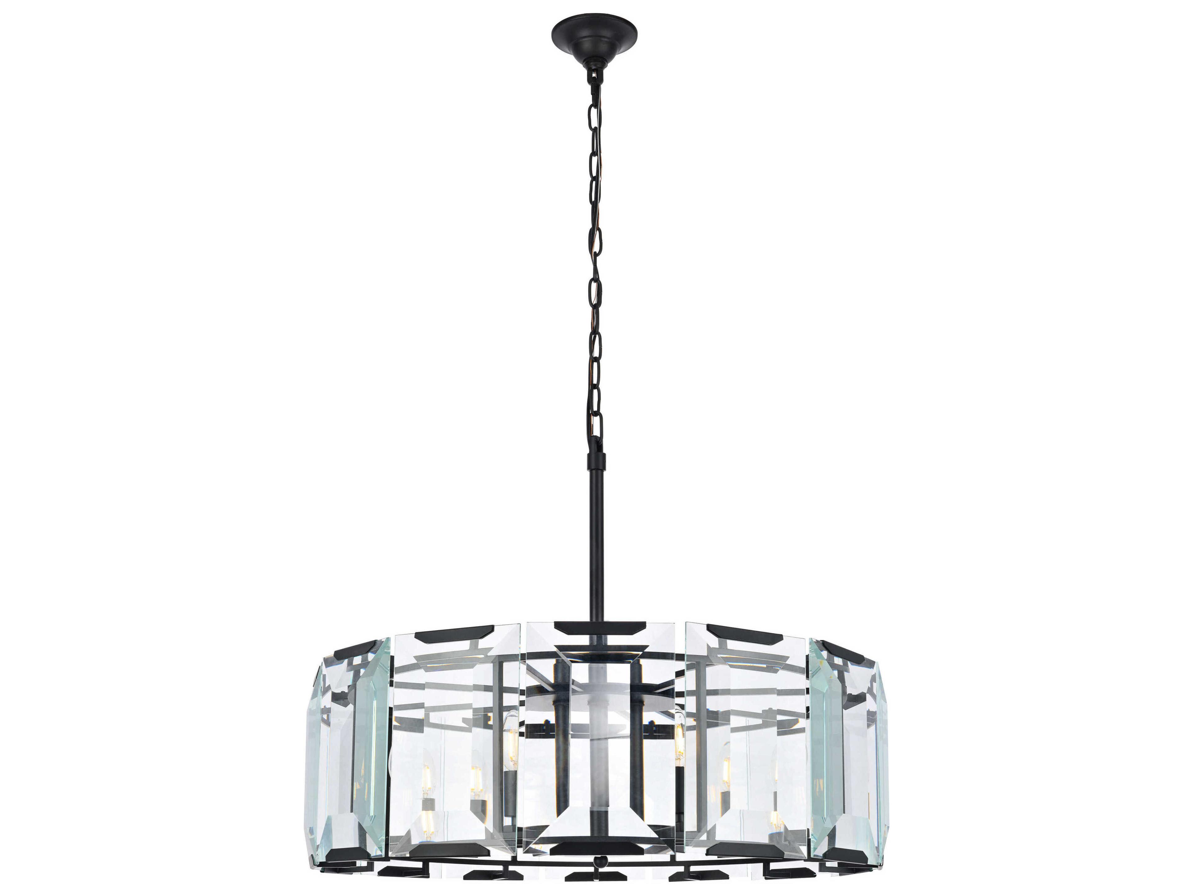 Monaco 8-Light Matte Black Clear Glass Drum Chandelier