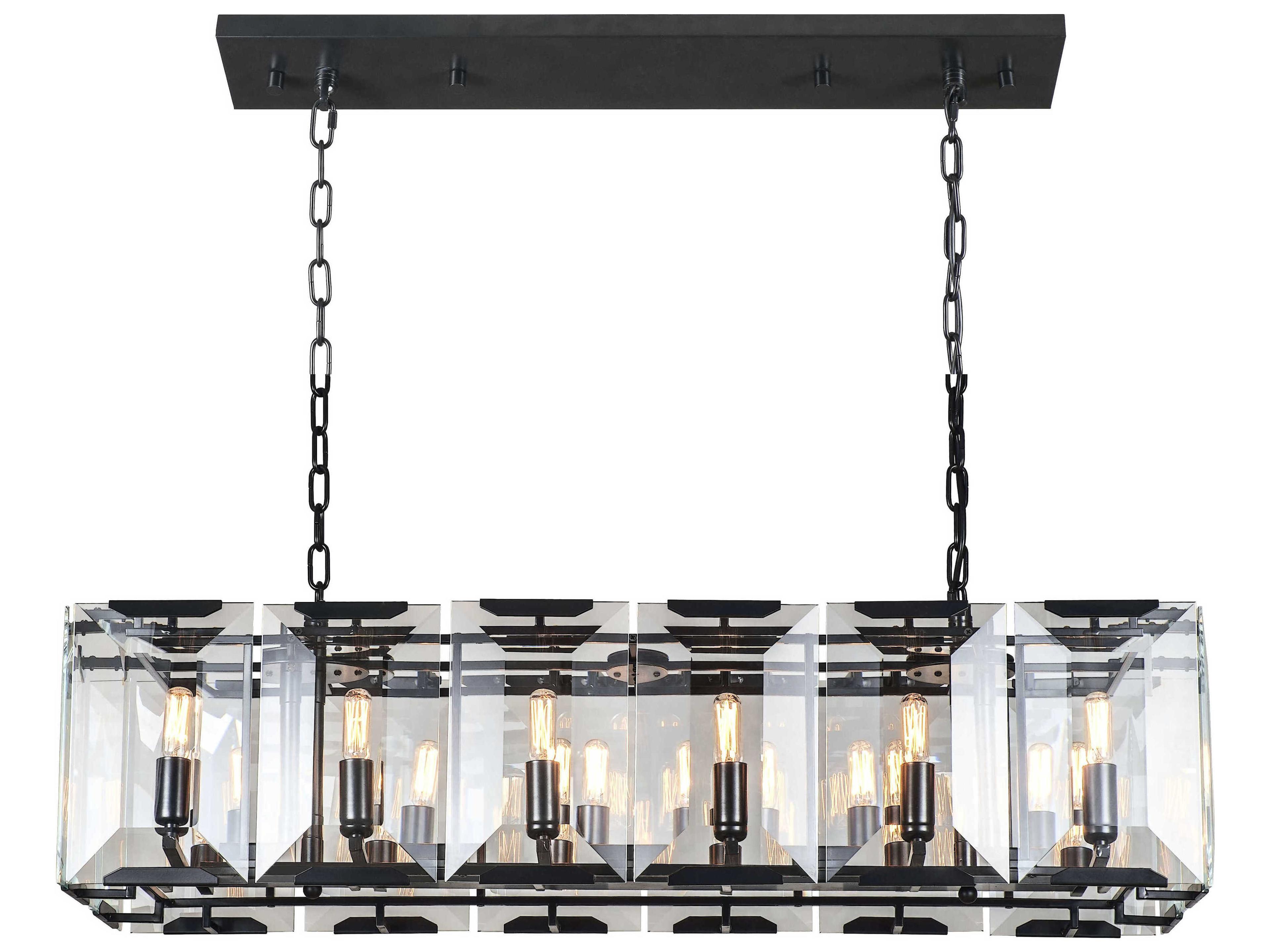 Monaco 12-Light Matte Black Glass Island Pendant