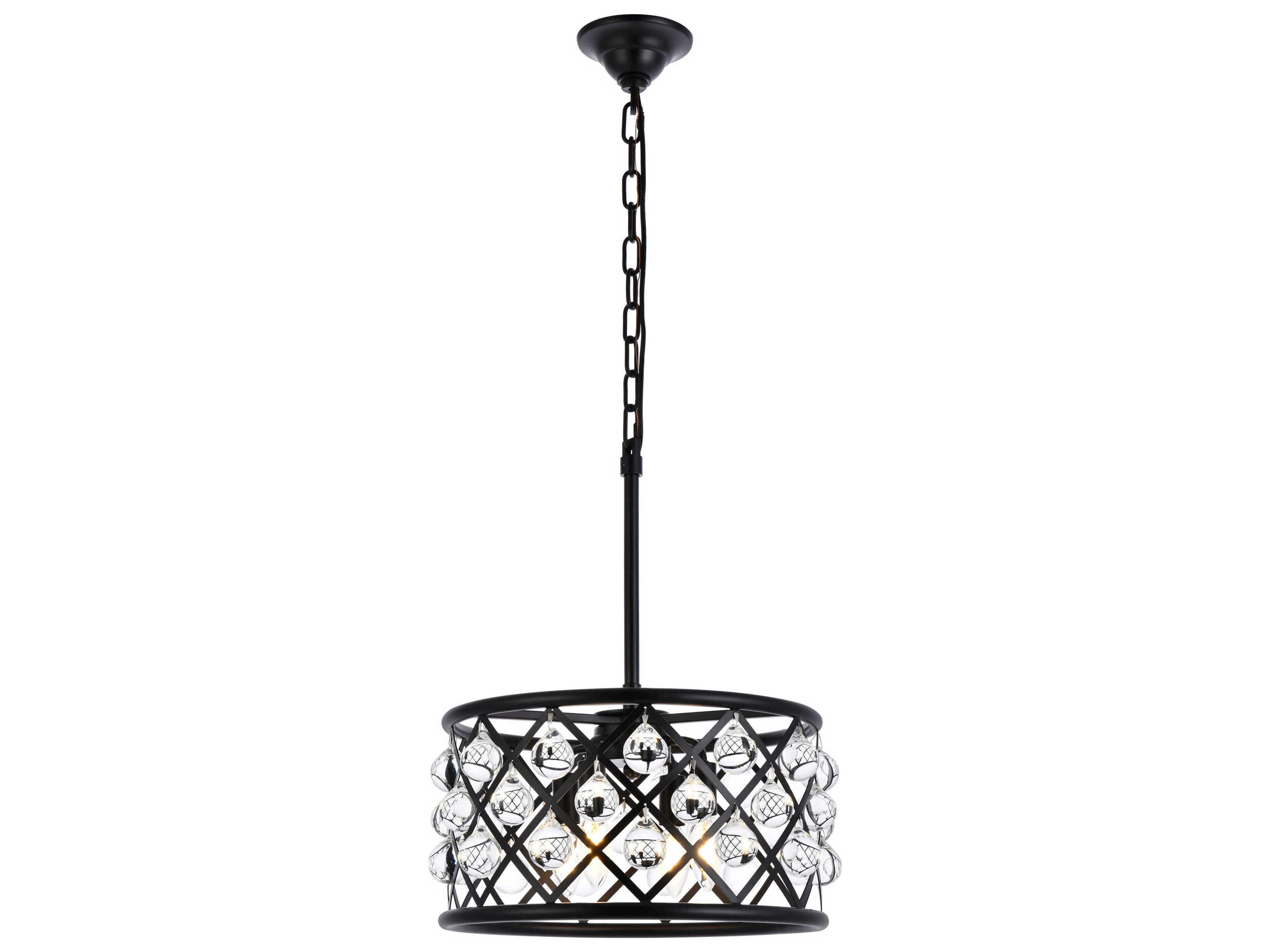 Madison 4-Light Matte Black Crystal Drum Pendant