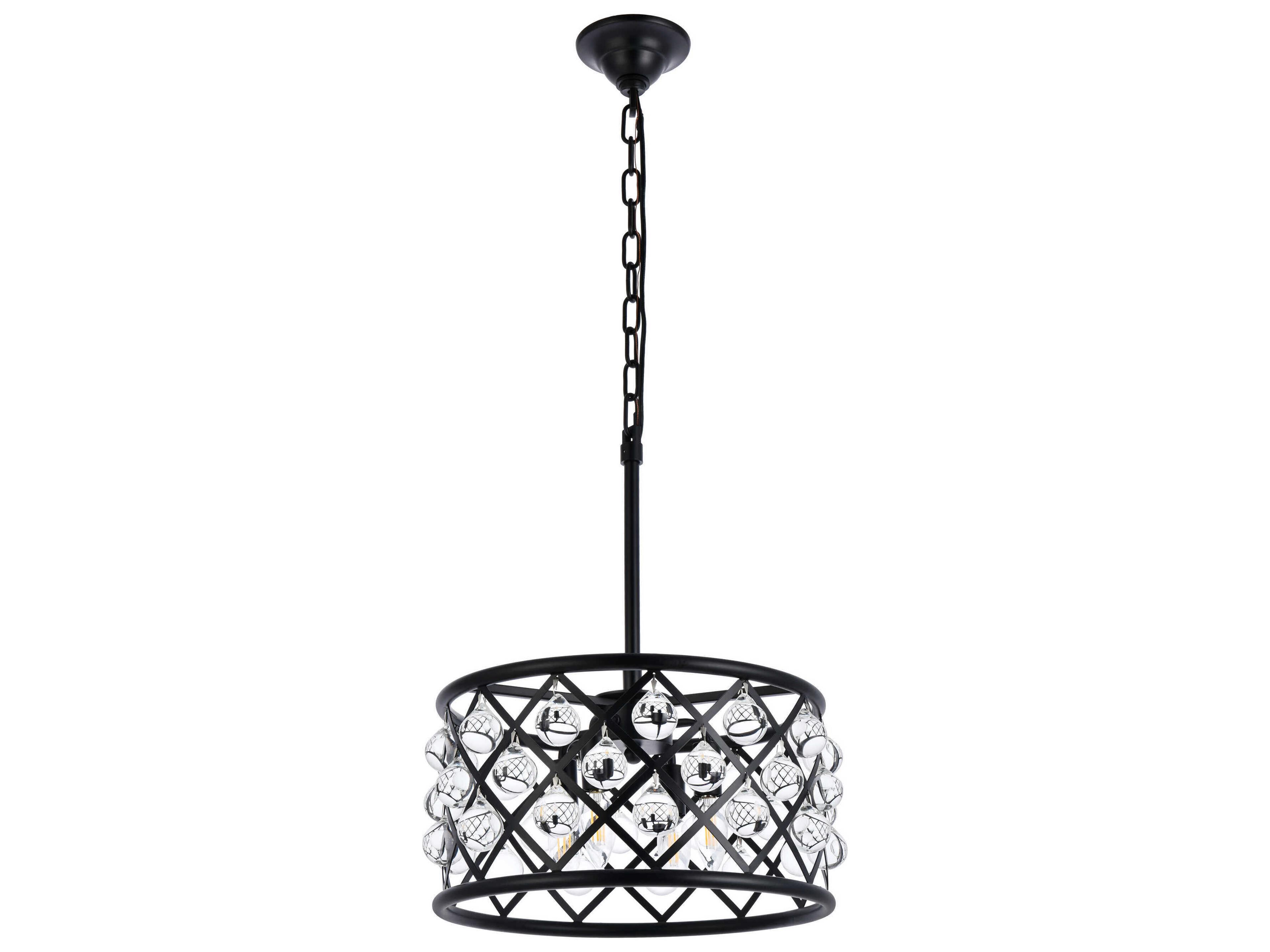 Elegant Lighting Madison 4-Light Matte Black Crystal Drum Pendant
