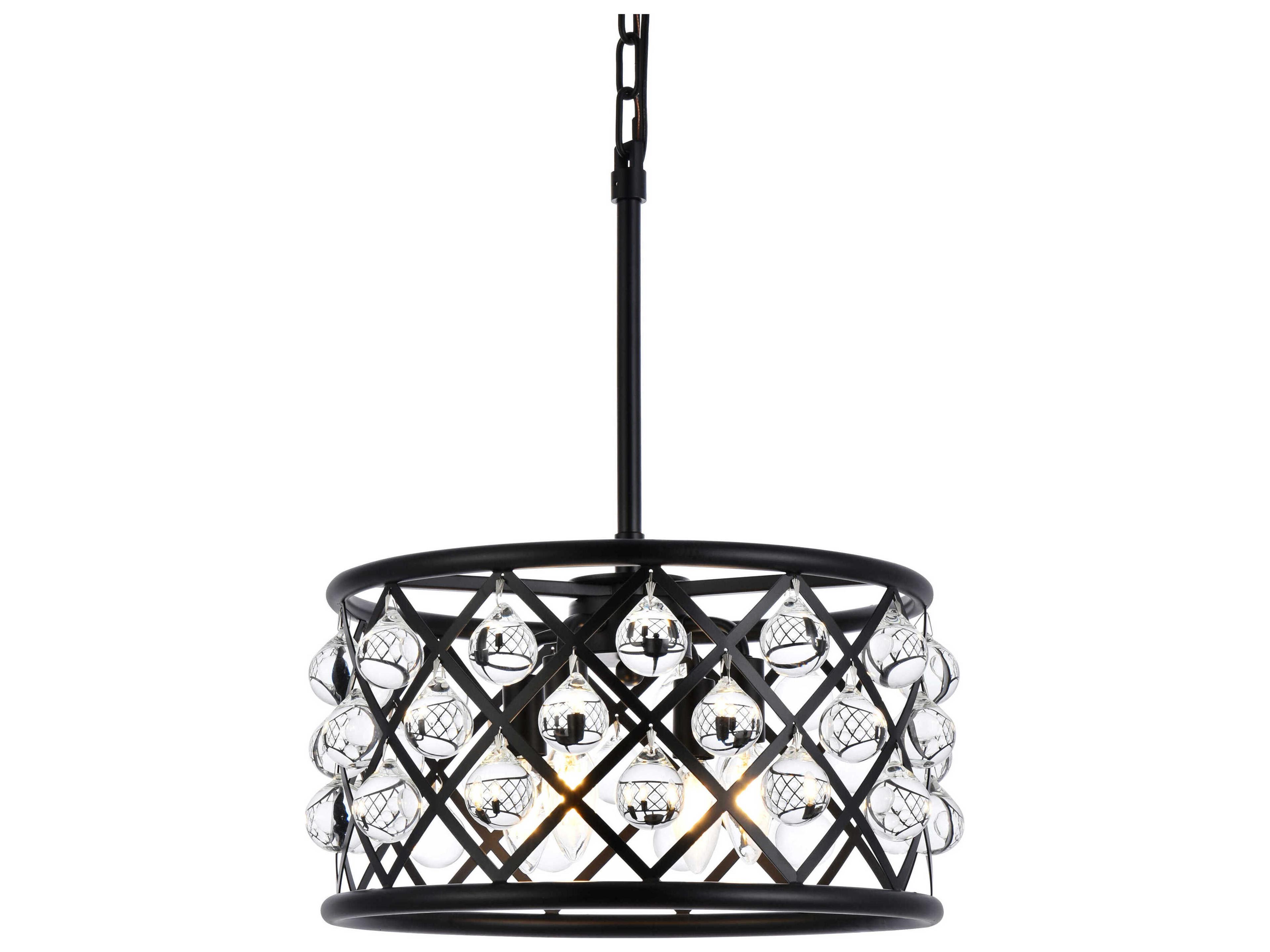 Elegant Lighting Madison 4-Light Matte Black Crystal Drum Pendant