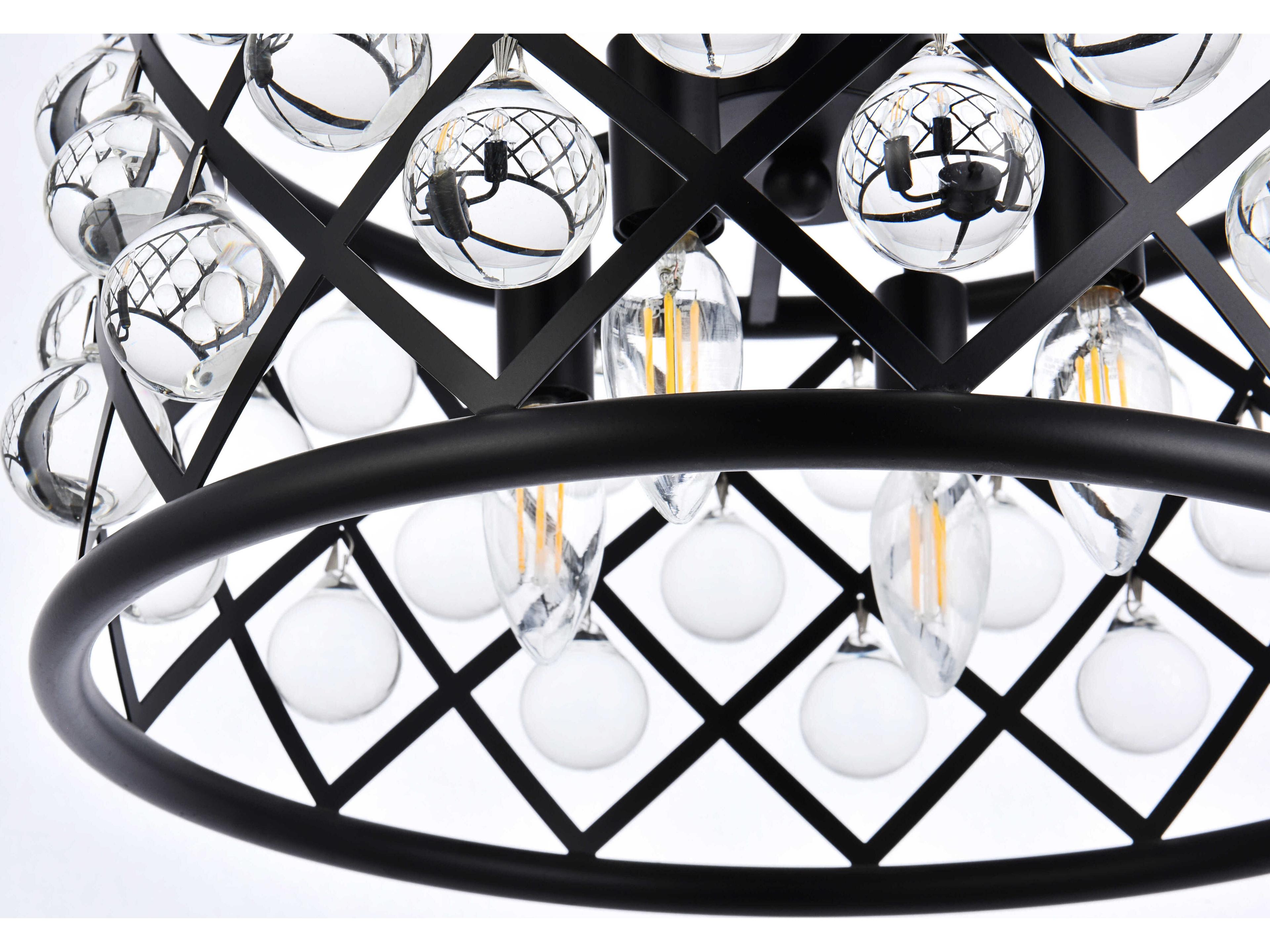 Elegant Lighting Madison 4-Light Matte Black Crystal Drum Pendant