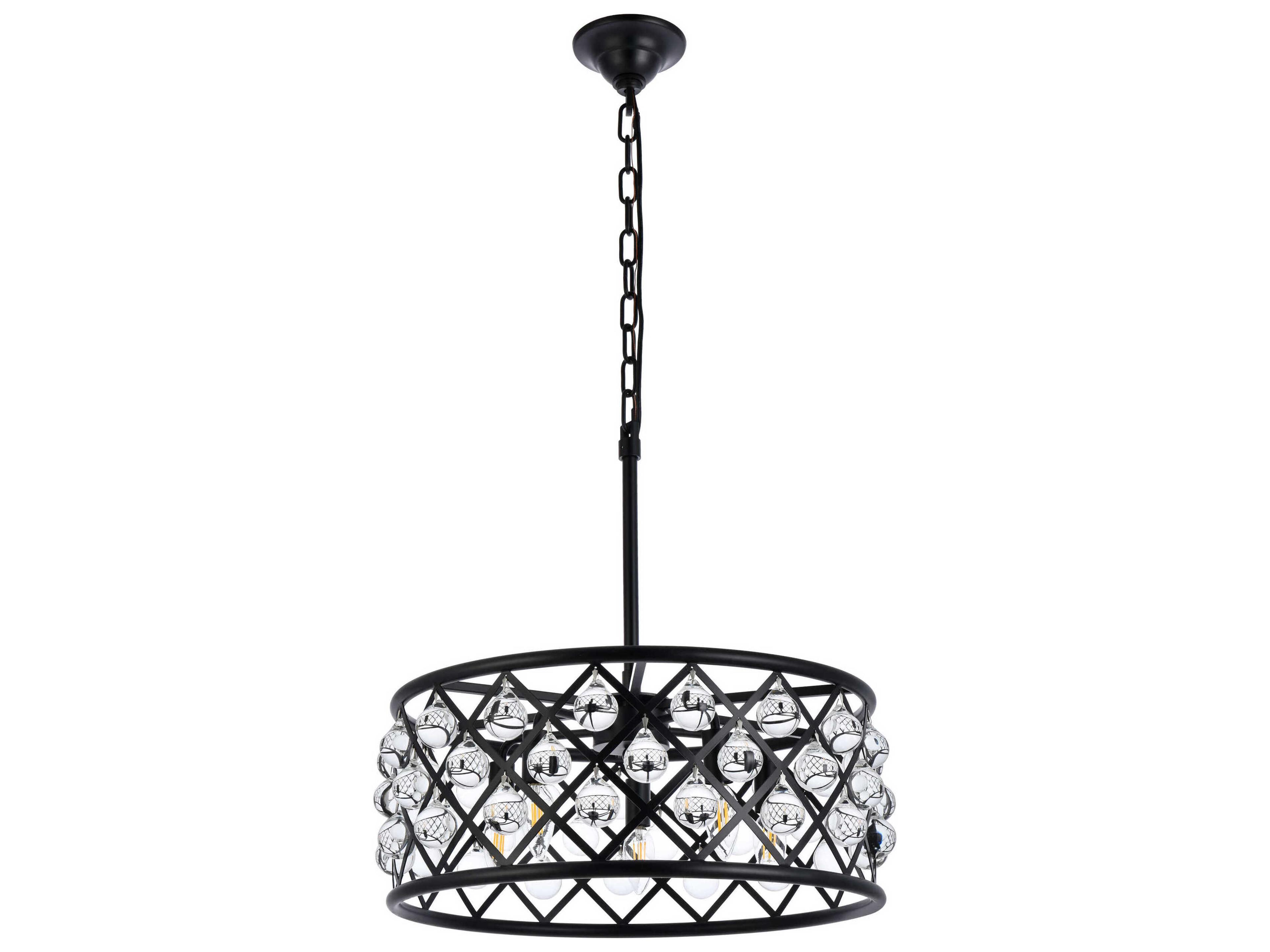 Elegant Lighting Madison 5-Light Matte Black Clear Crystal Drum Pendant