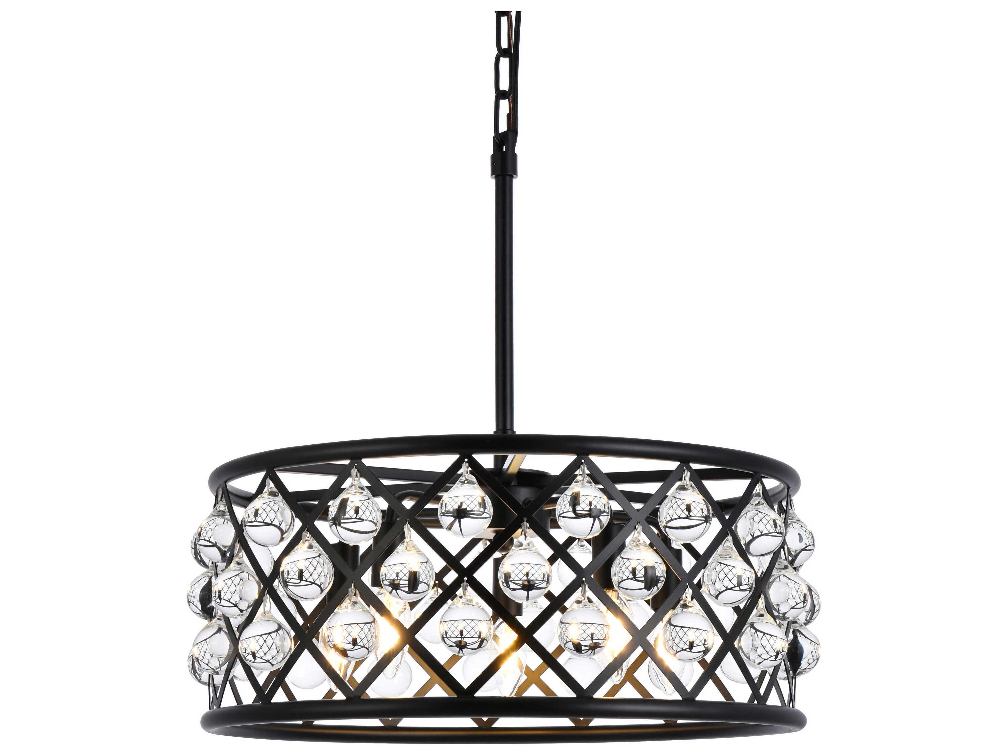 Elegant Lighting Madison 5-Light Matte Black Clear Crystal Drum Pendant