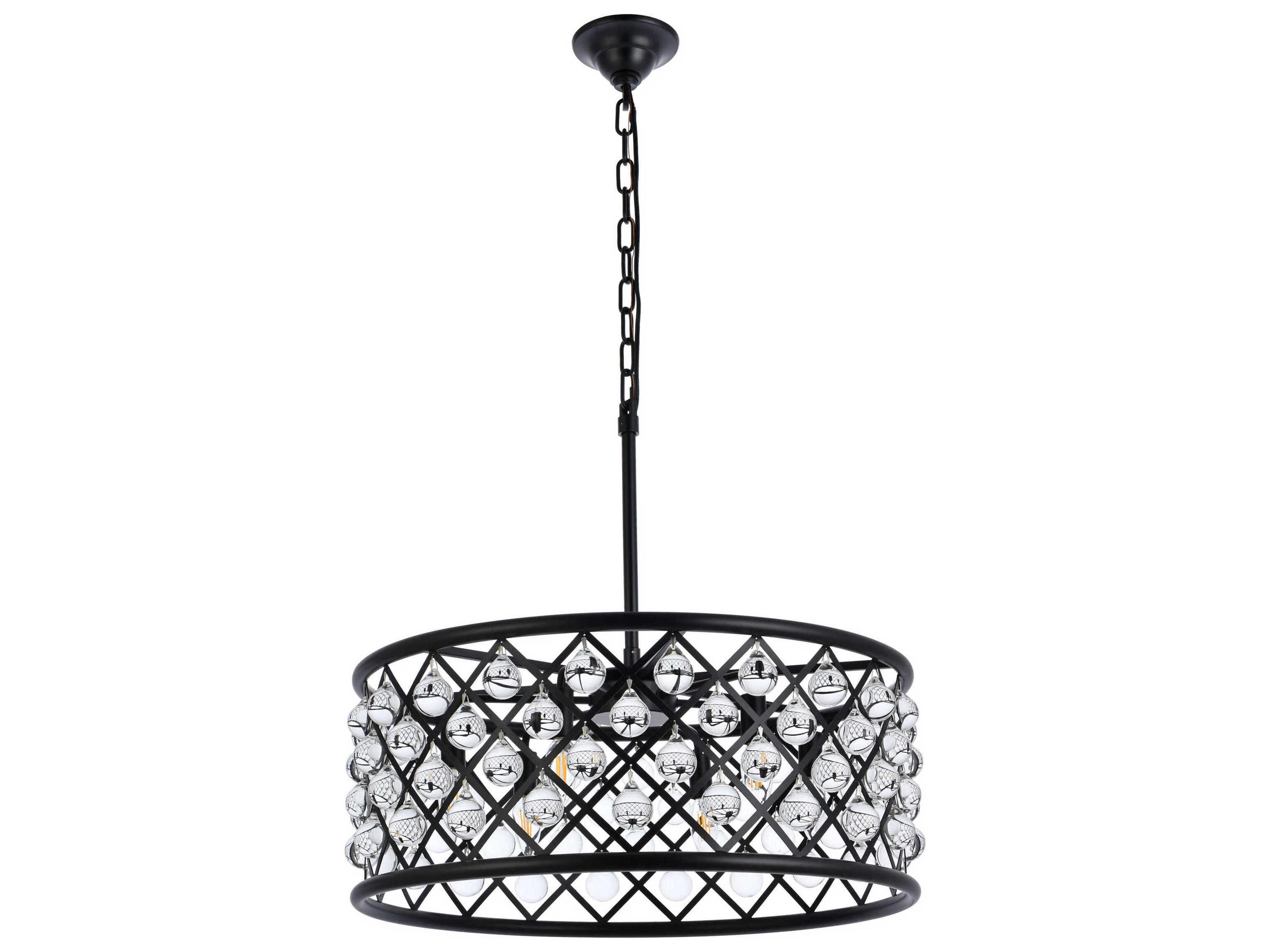Elegant Lighting Madison 6-Light Matte Black Clear Crystal Drum Pendant