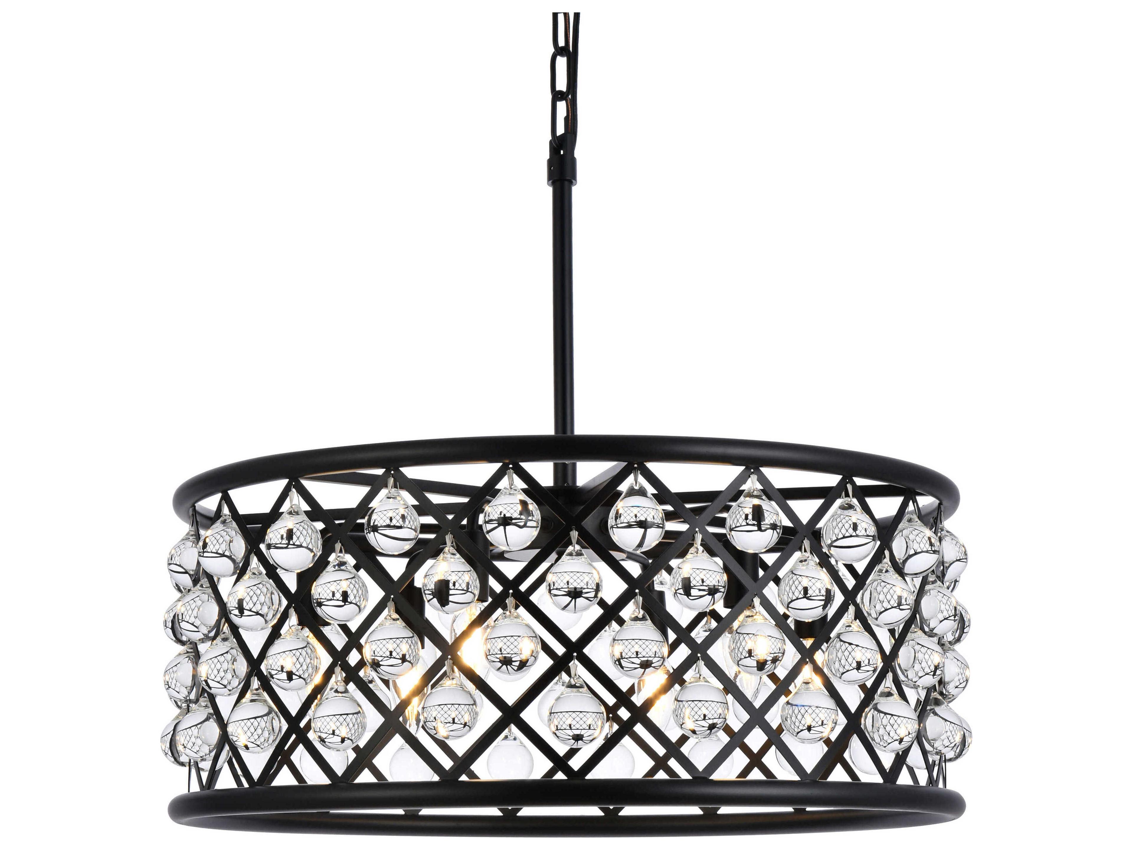 Elegant Lighting Madison 6-Light Matte Black Clear Crystal Drum Pendant