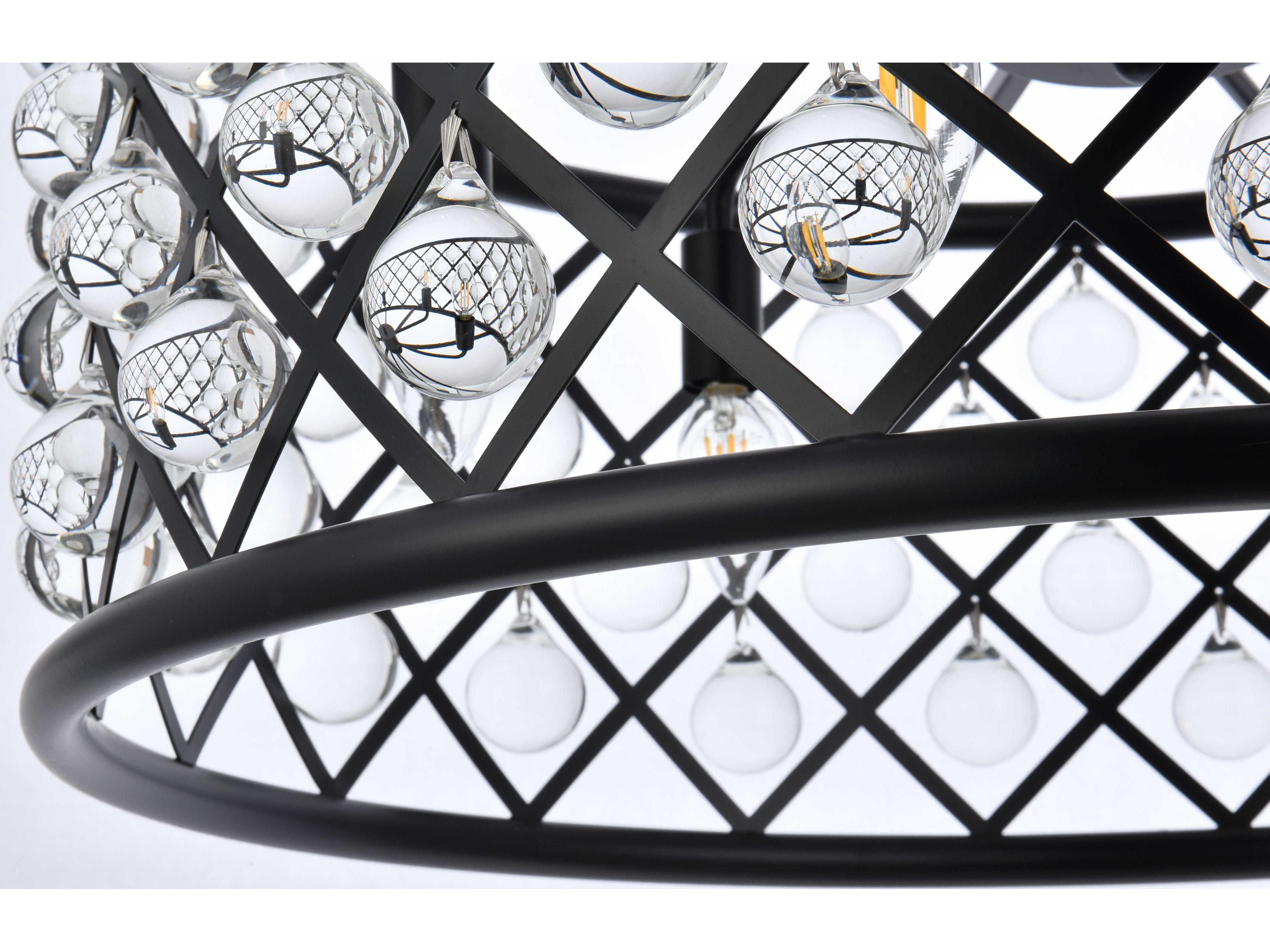 Elegant Lighting Madison 6-Light Matte Black Clear Crystal Drum Pendant