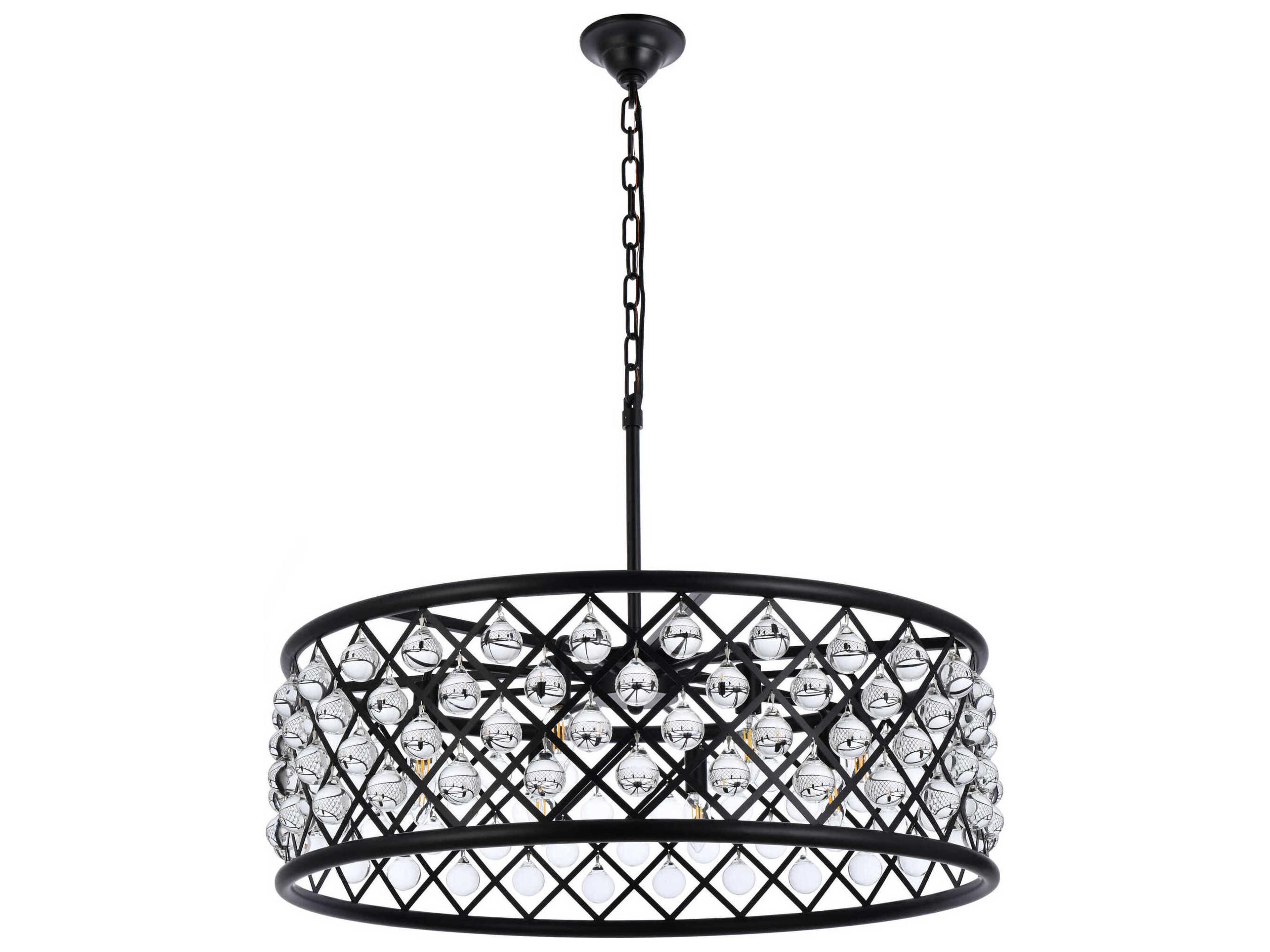 Elegant Lighting Madison 8-Light Matte Black Clear Crystal Drum Pendant