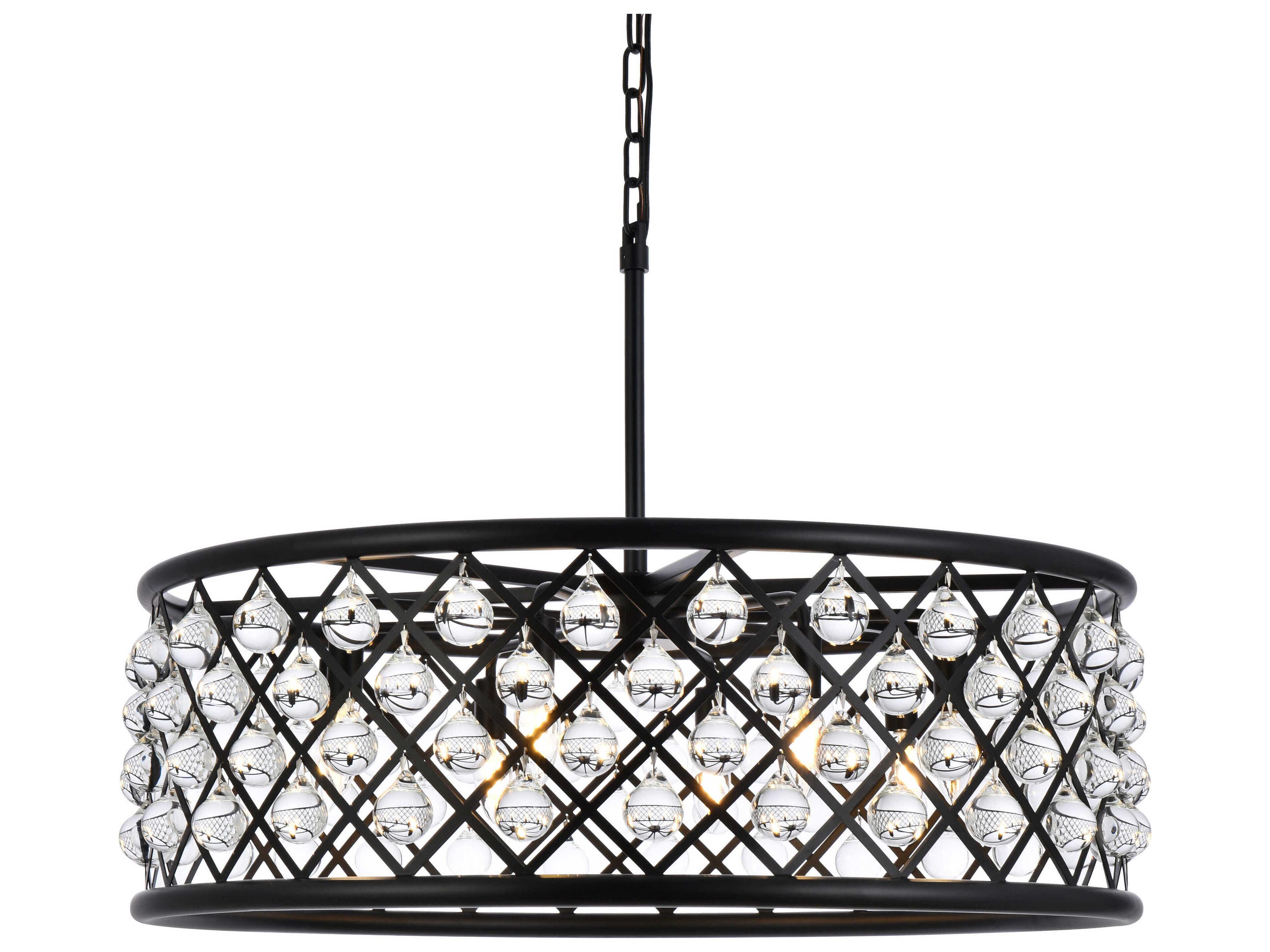 Elegant Lighting Madison 8-Light Matte Black Clear Crystal Drum Pendant