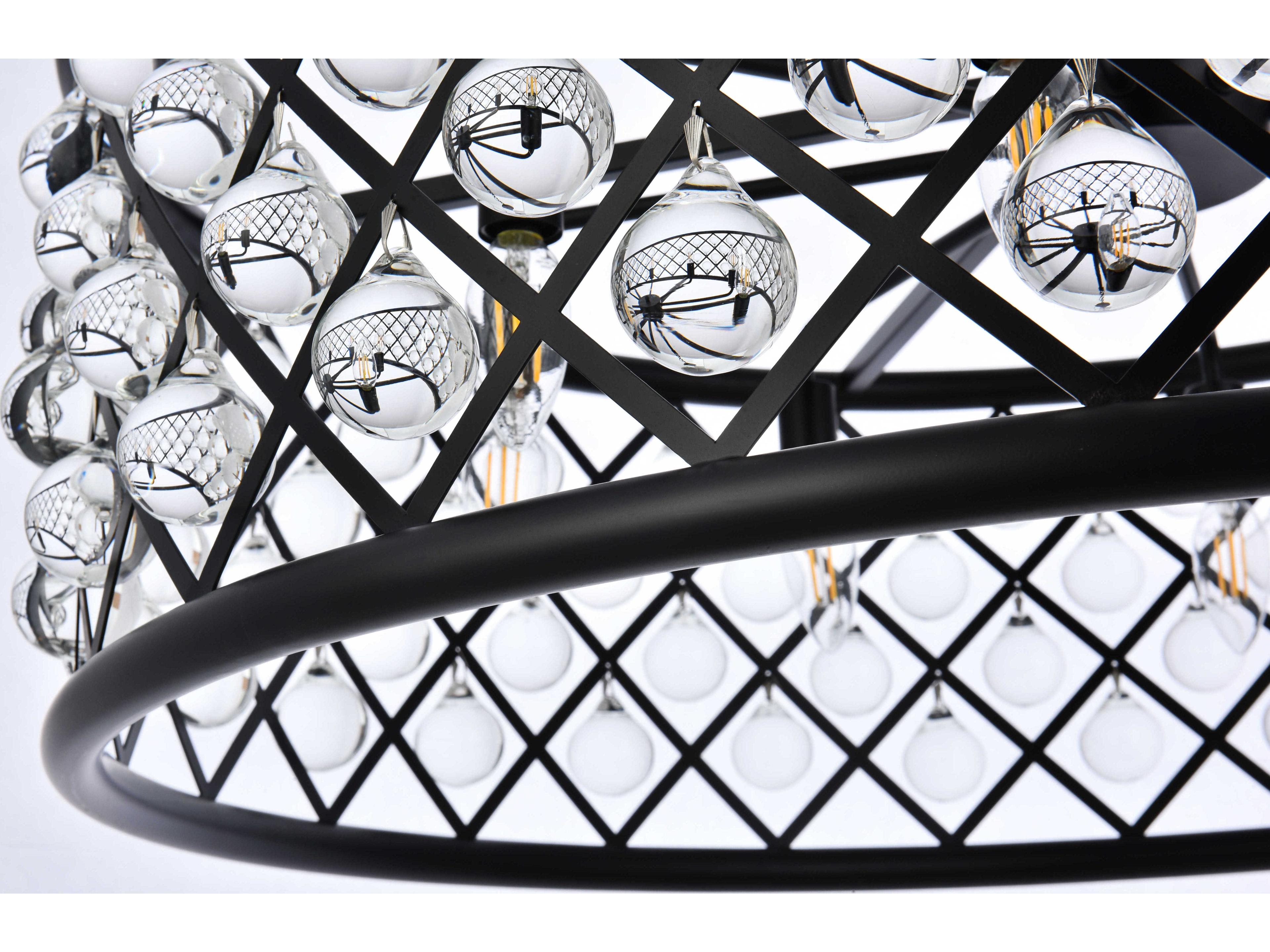 Elegant Lighting Madison 8-Light Matte Black Clear Crystal Drum Pendant