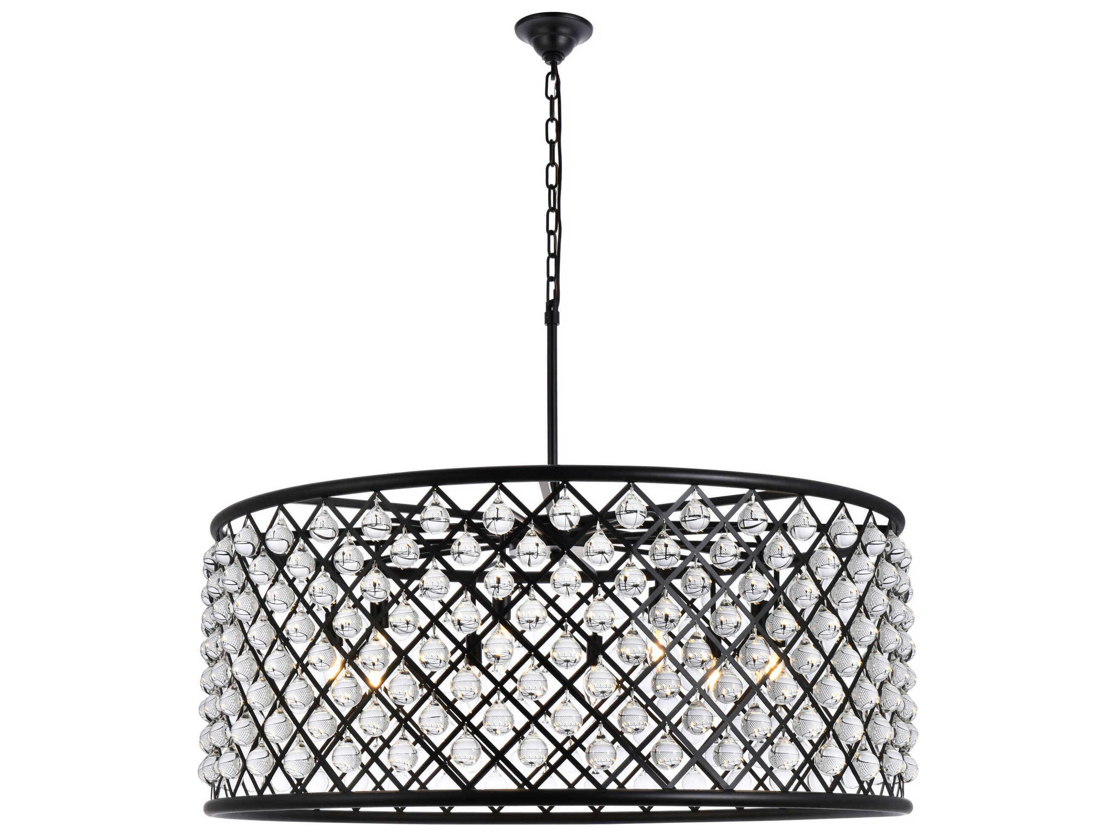 Madison 10-Light Matte Black Crystal Drum Chandelier