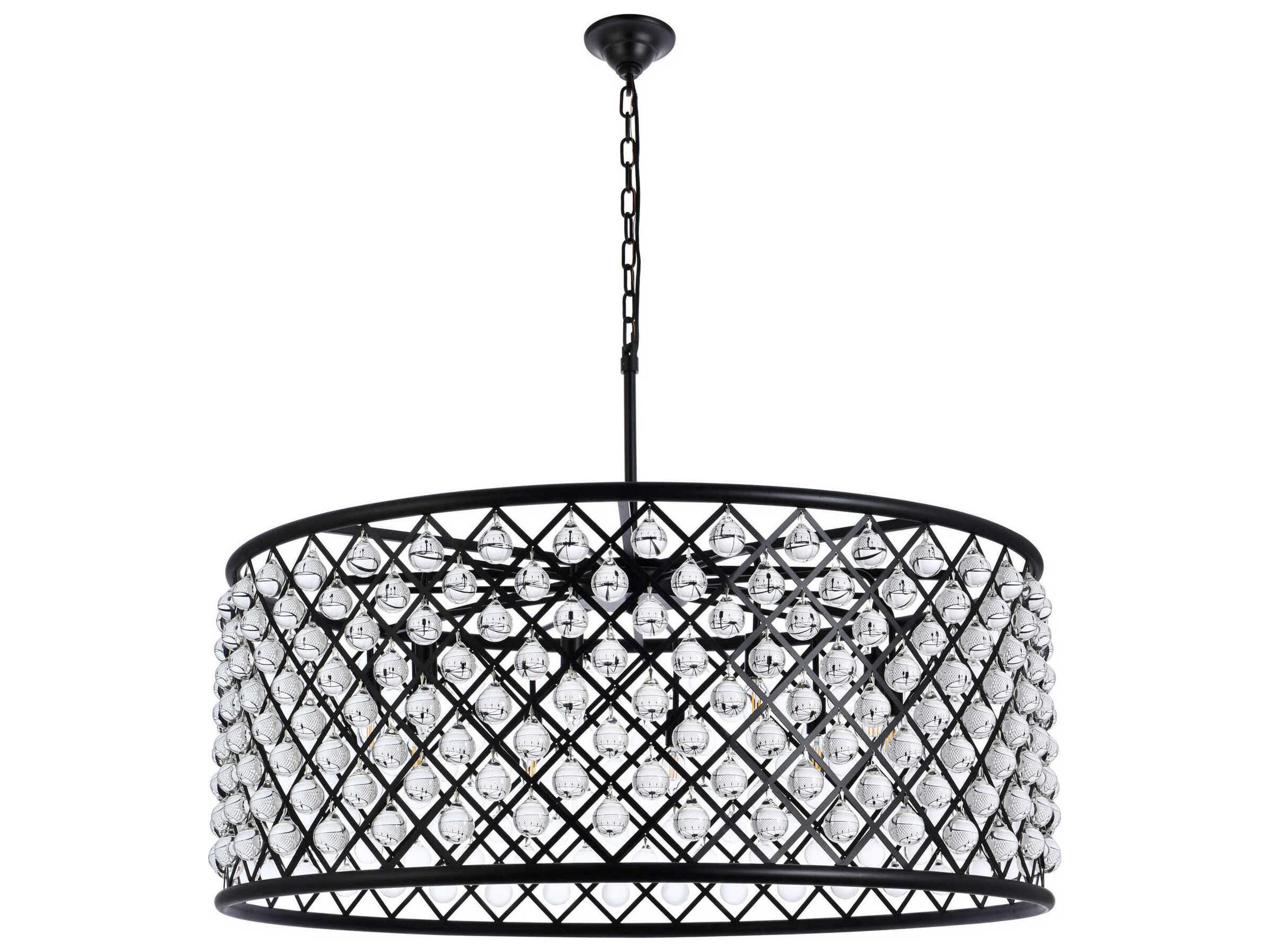 Elegant Lighting Madison 10-Light Matte Black Crystal Drum Chandelier
