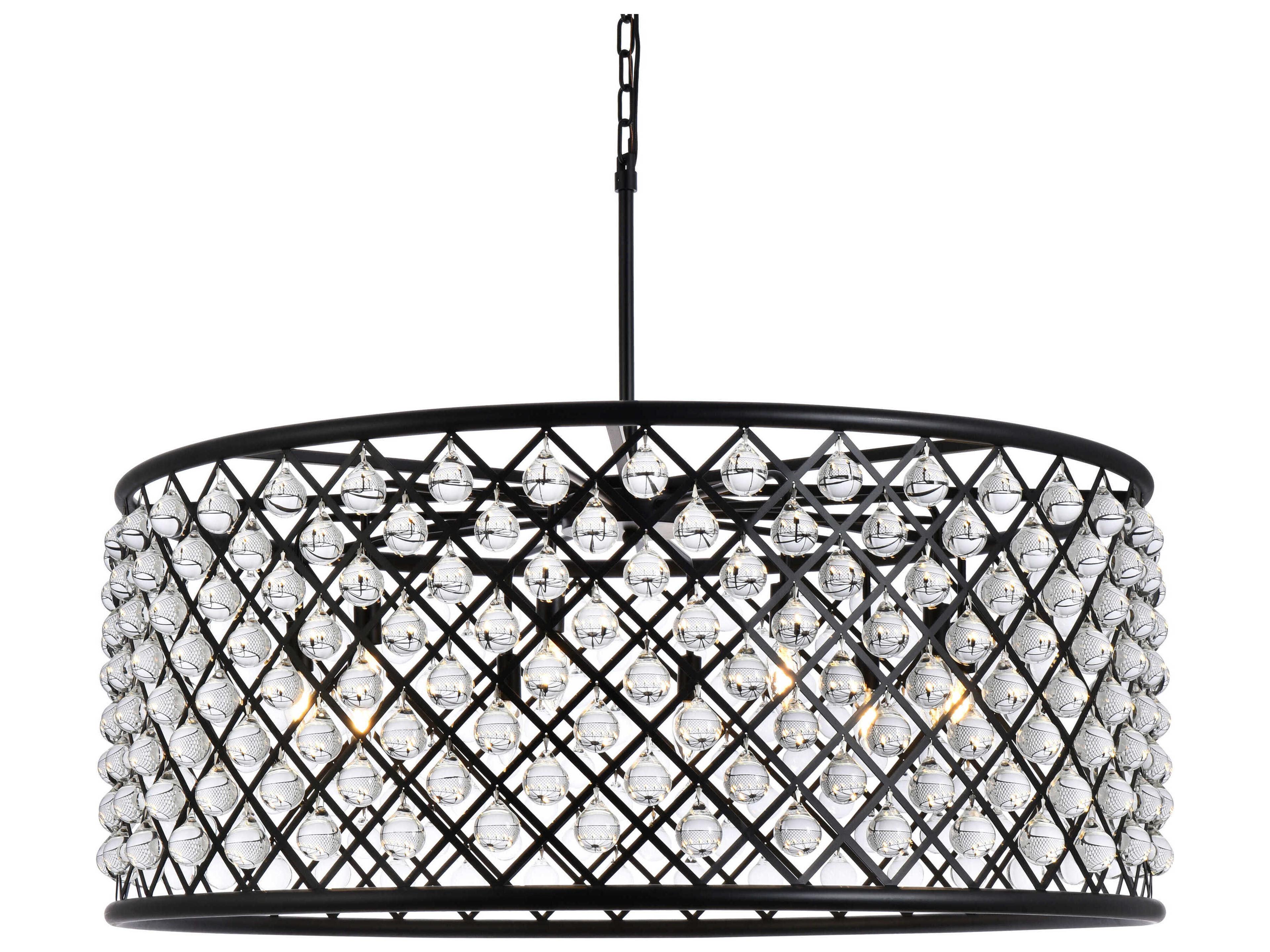 Elegant Lighting Madison 10-Light Matte Black Crystal Drum Chandelier