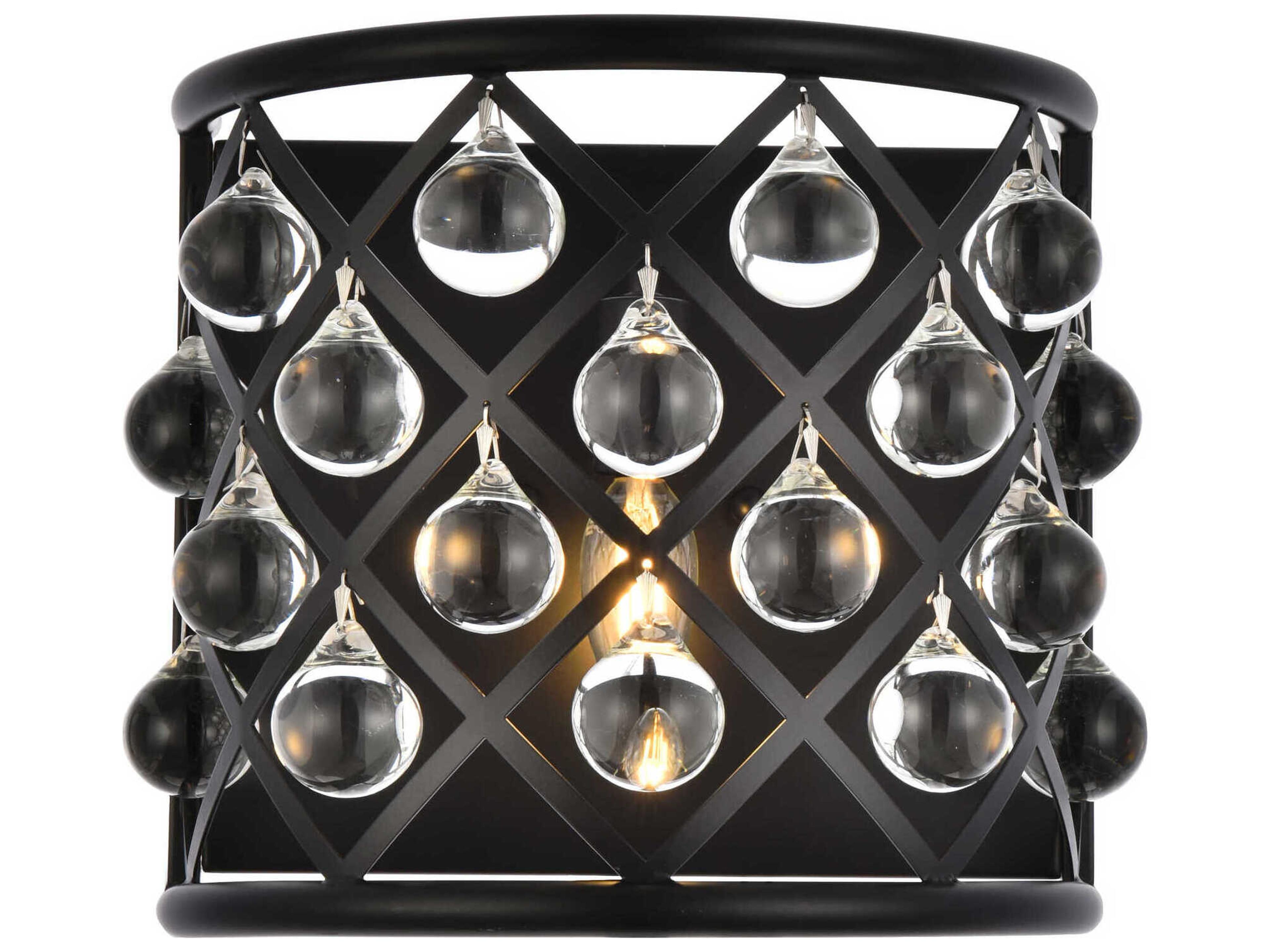 Elegant Lighting Madison 1-Light Matte Black Clear Crystal Wall Sconce