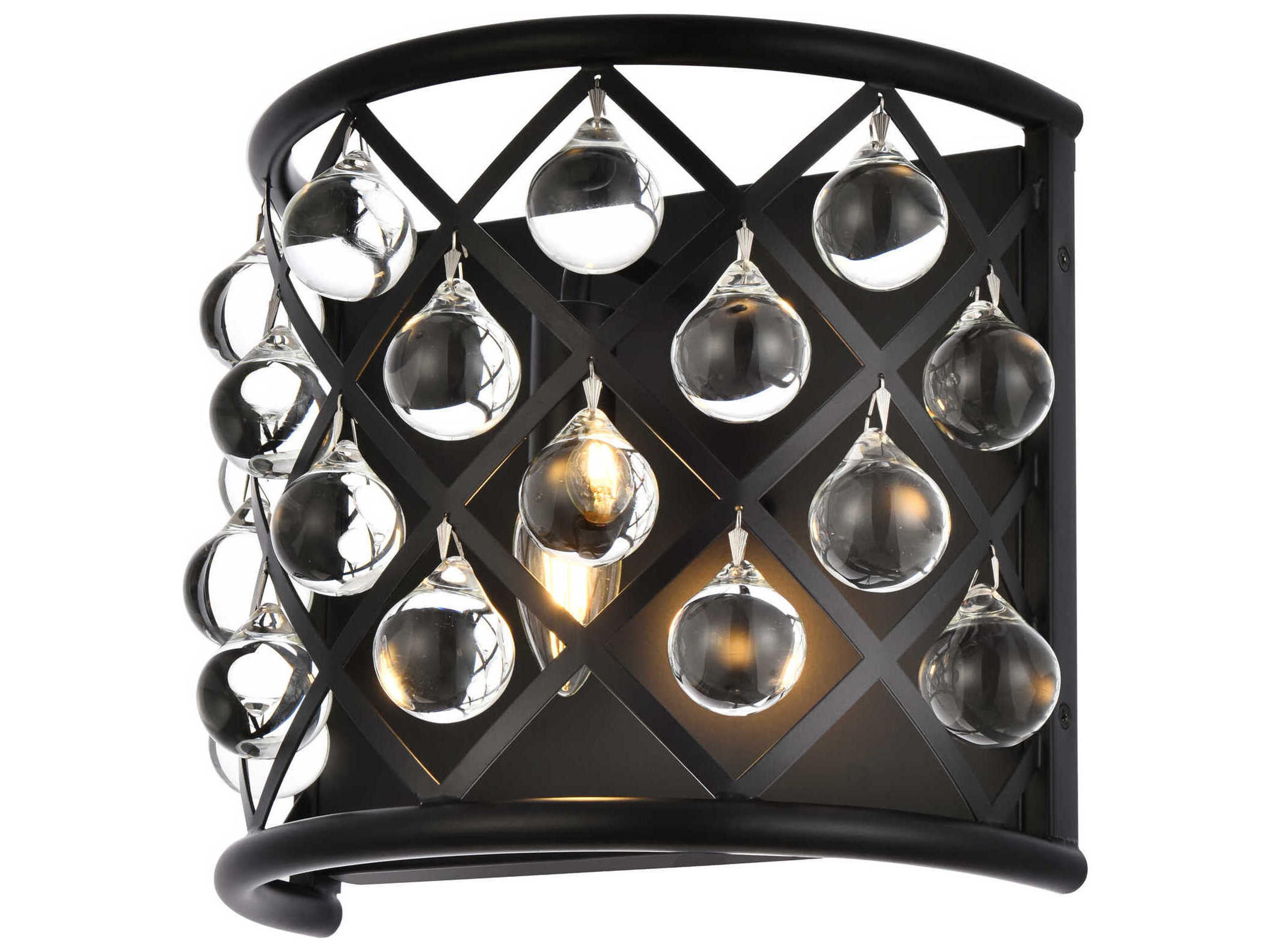 Elegant Lighting Madison 1-Light Matte Black Clear Crystal Wall Sconce