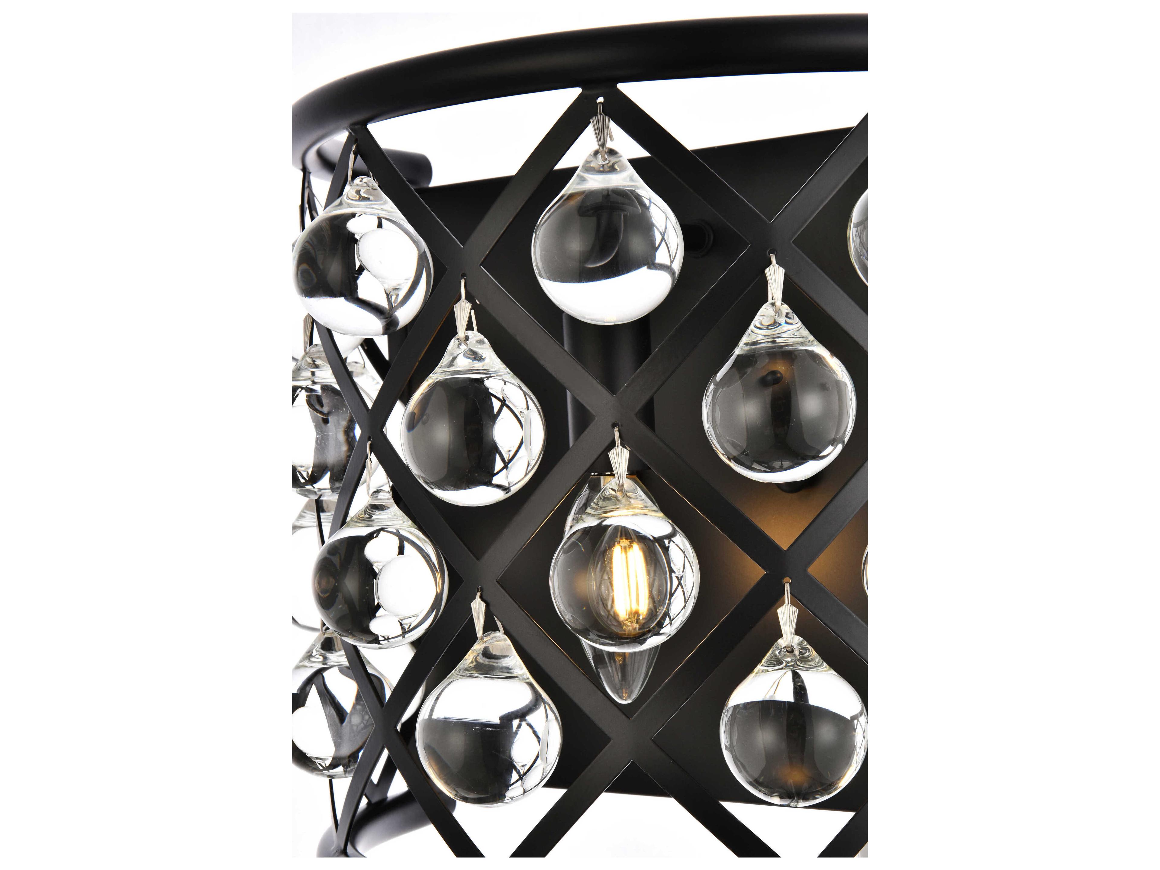 Elegant Lighting Madison 1-Light Matte Black Clear Crystal Wall Sconce