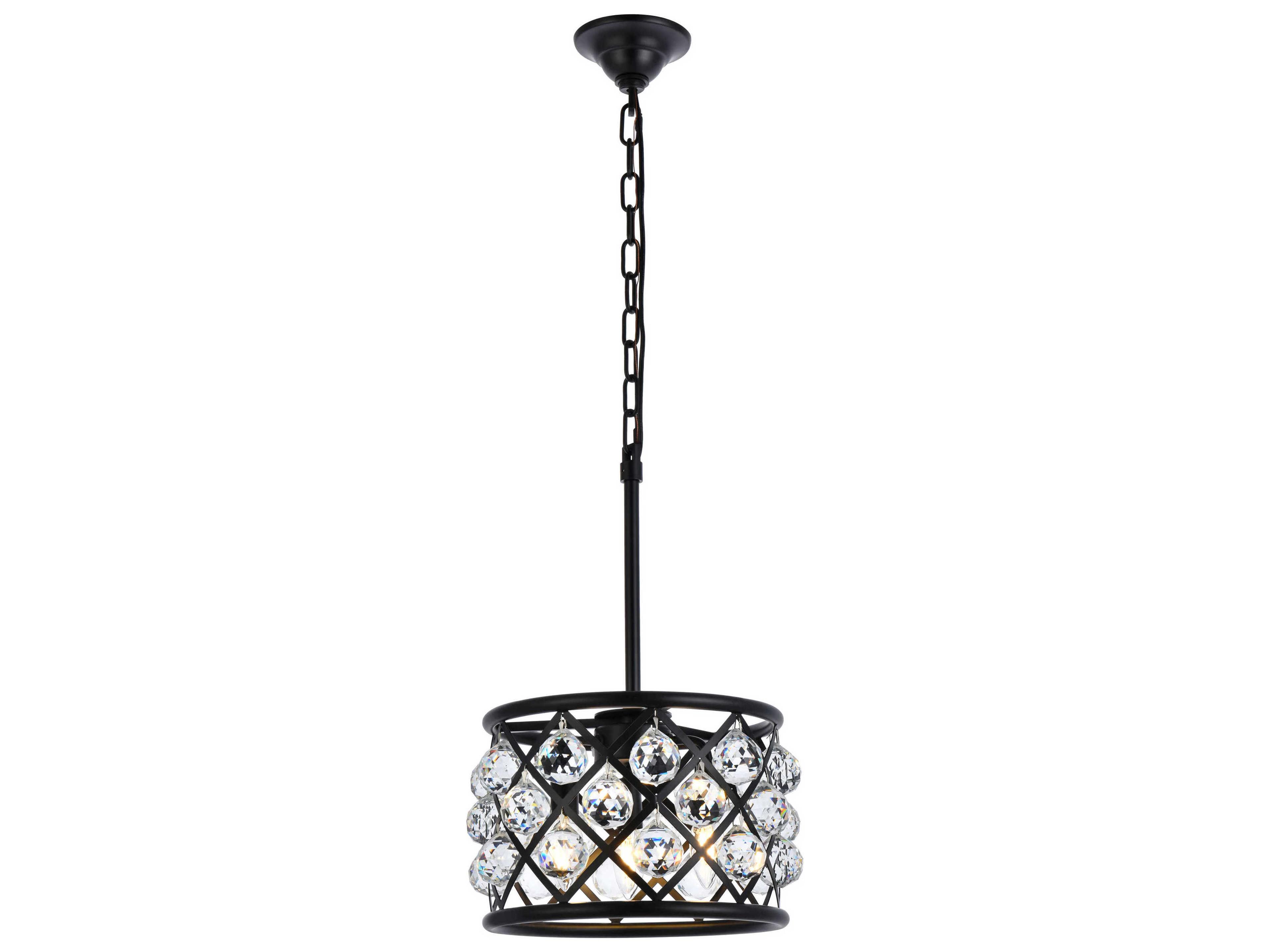 Madison 3-Light Matte Black Clear Crystal Drum Mini Pendant