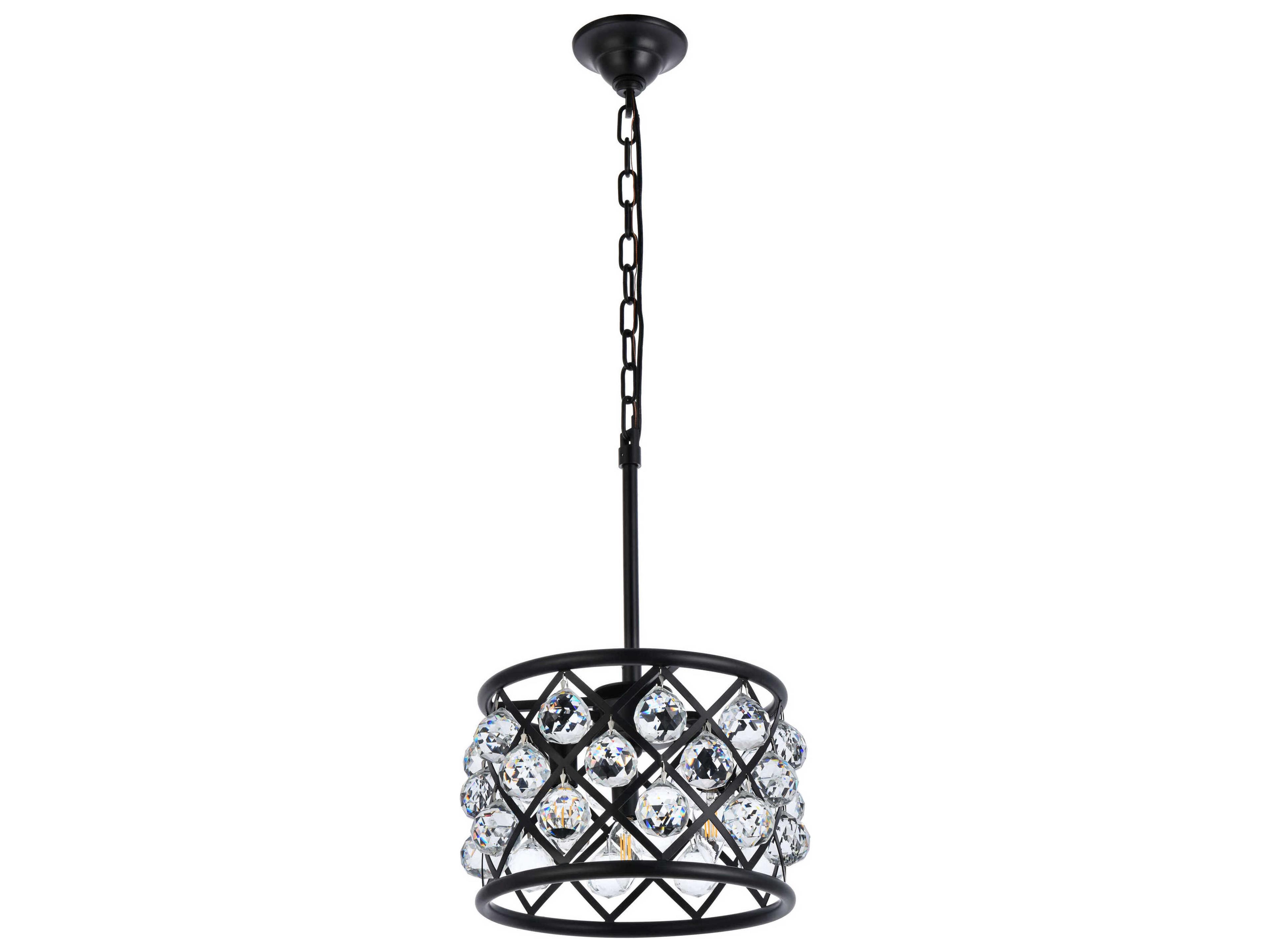Elegant Lighting Madison 3-Light Matte Black Clear Crystal Drum Mini Pendant