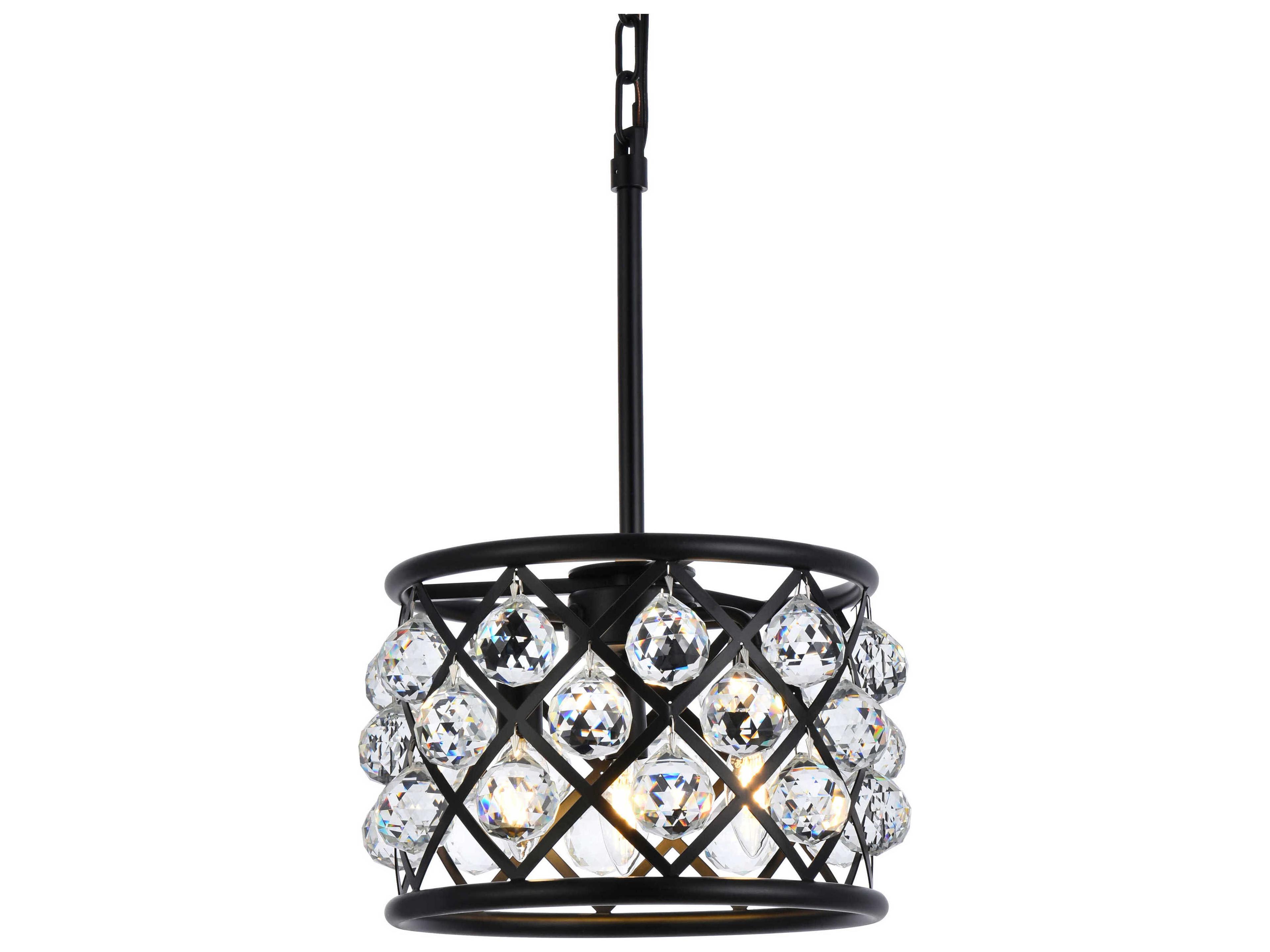 Elegant Lighting Madison 3-Light Matte Black Clear Crystal Drum Mini Pendant