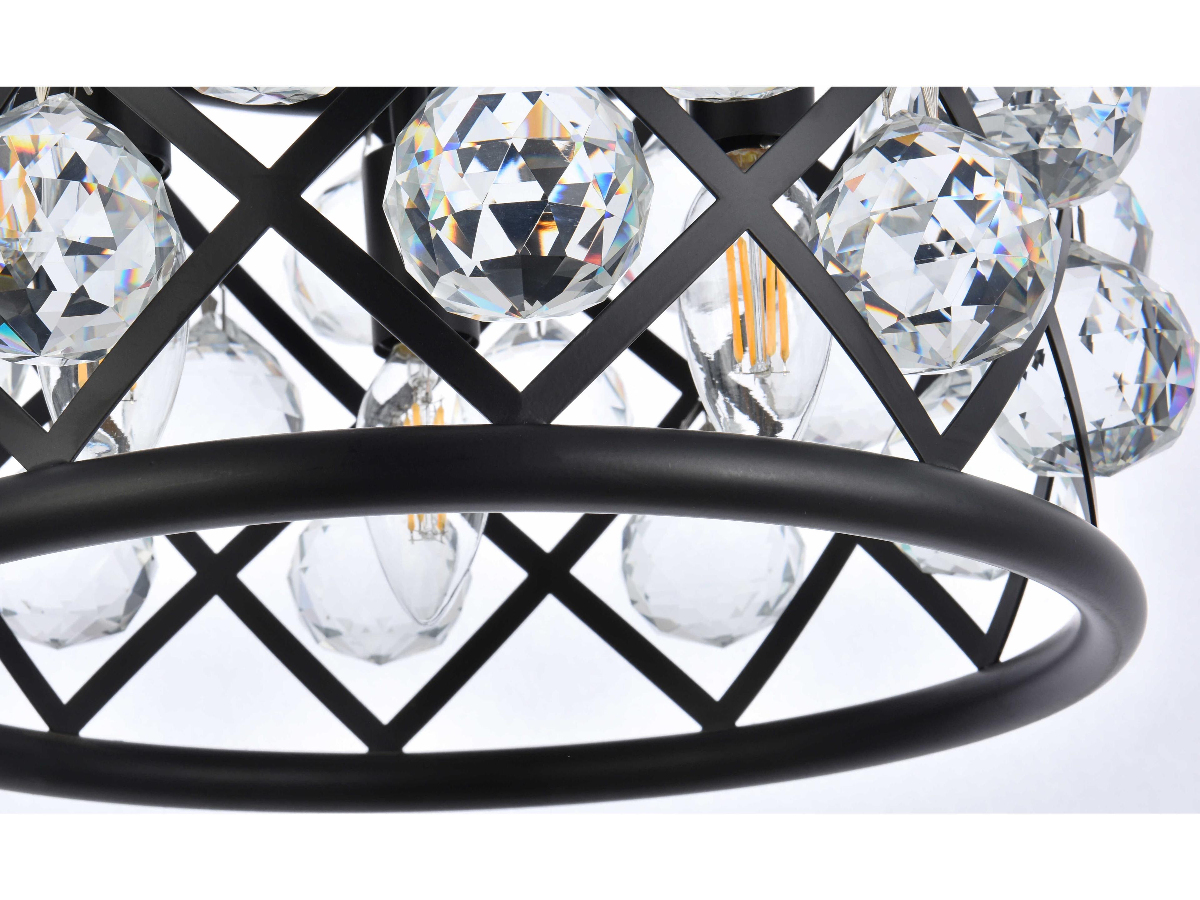 Elegant Lighting Madison 3-Light Matte Black Clear Crystal Drum Mini Pendant