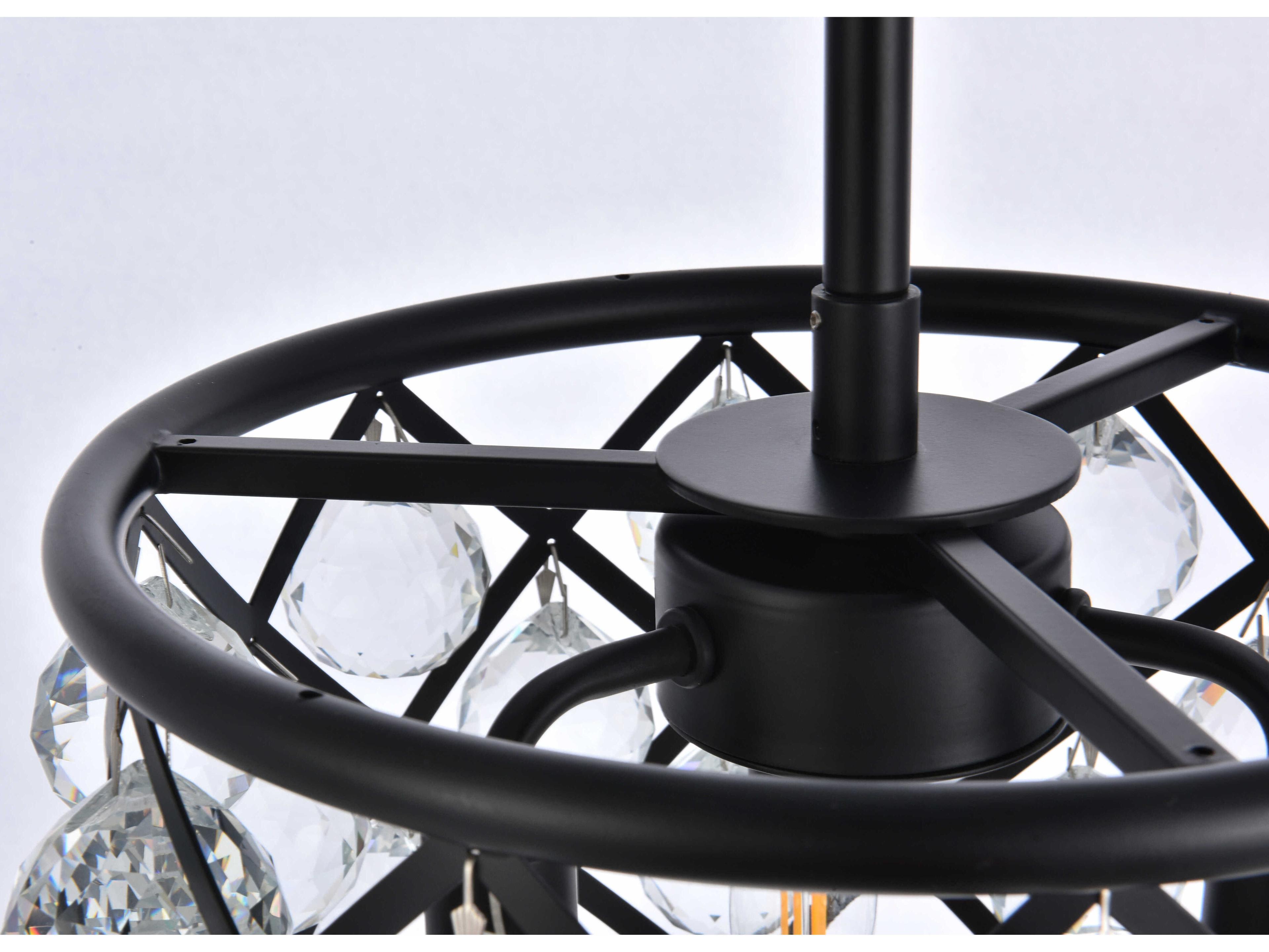 Elegant Lighting Madison 3-Light Matte Black Clear Crystal Drum Mini Pendant