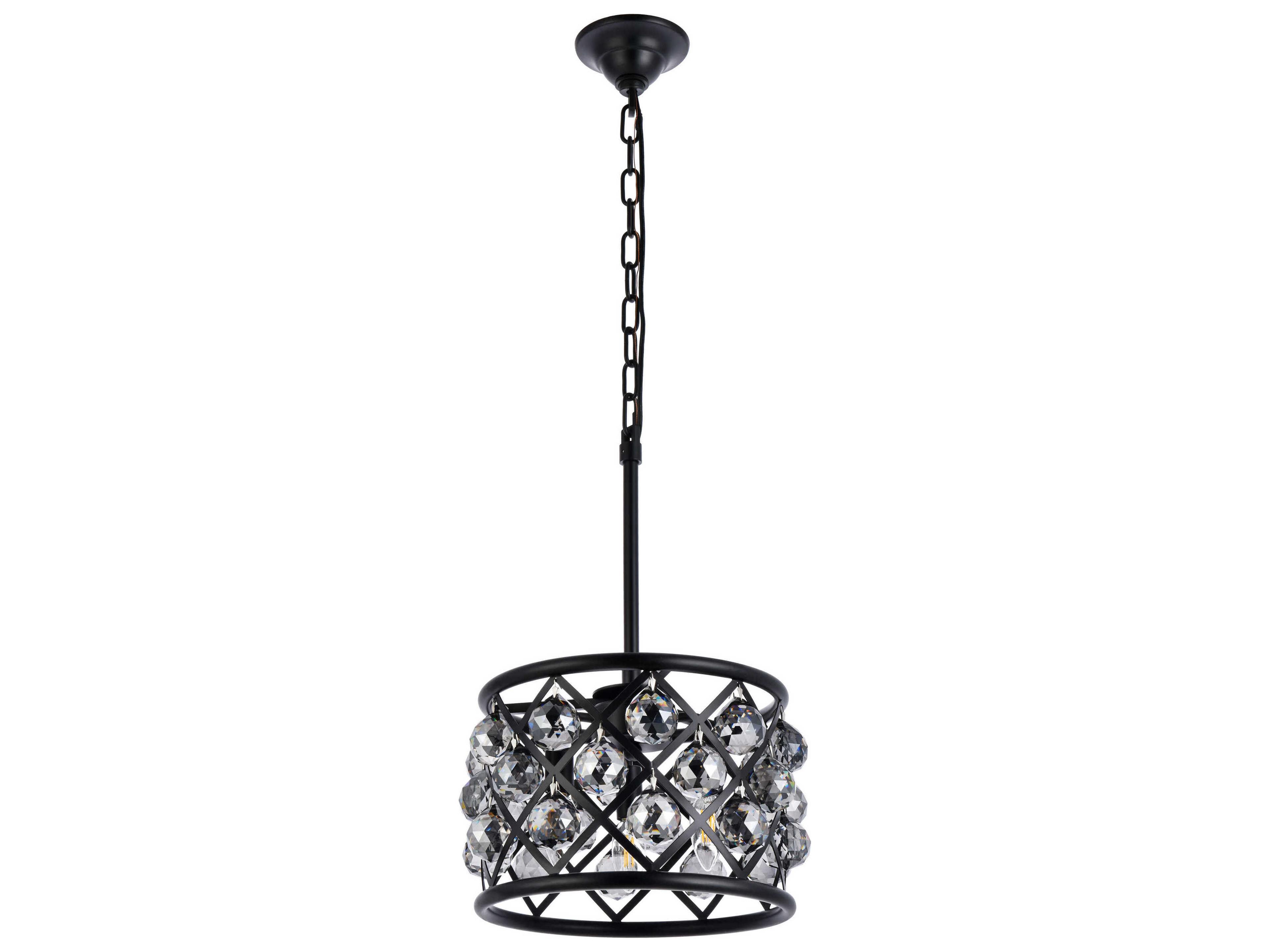Elegant Lighting Madison 3-Light Matte Black Silver Crystal Drum Mini Pendant