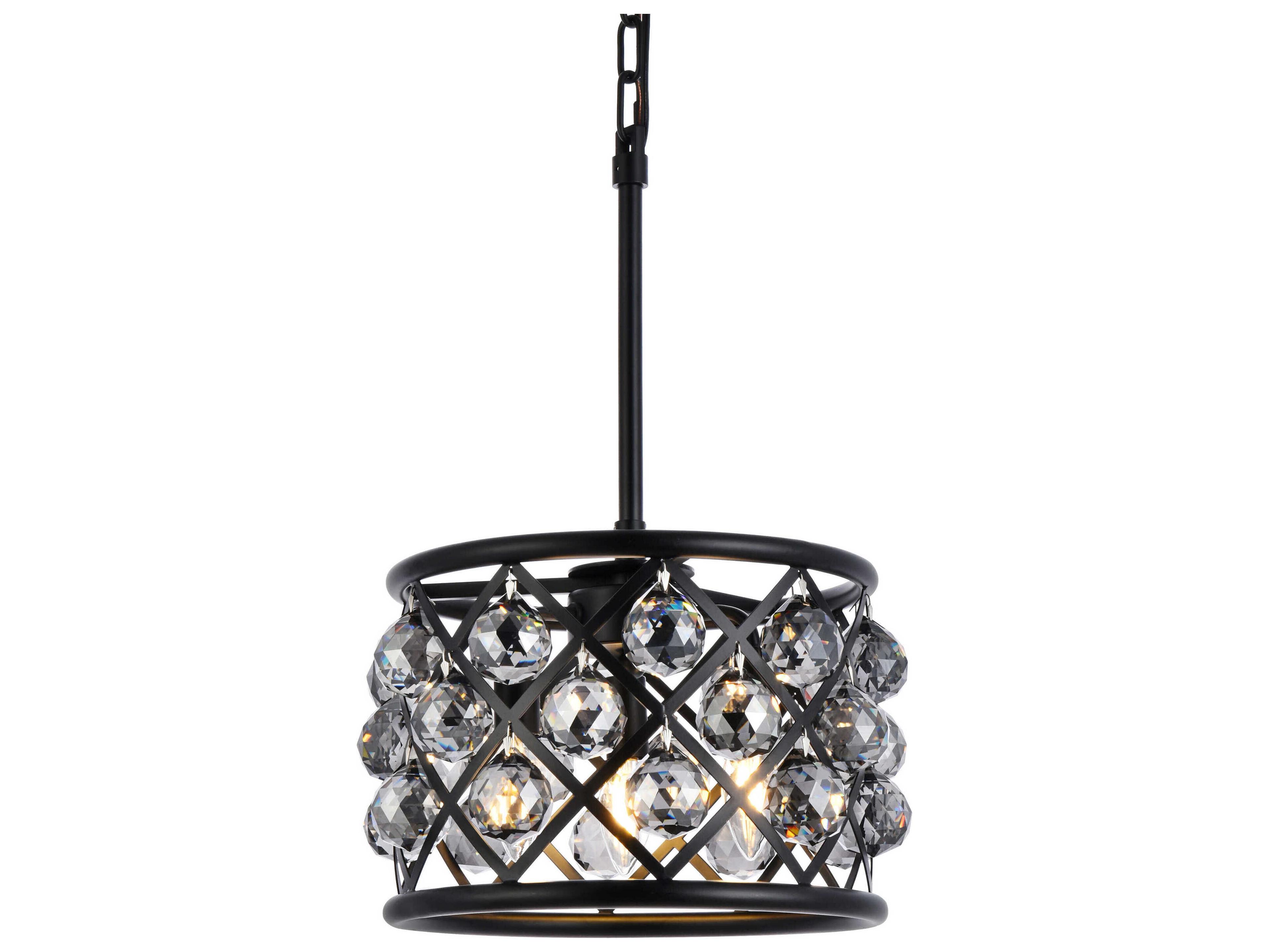 Elegant Lighting Madison 3-Light Matte Black Silver Crystal Drum Mini Pendant