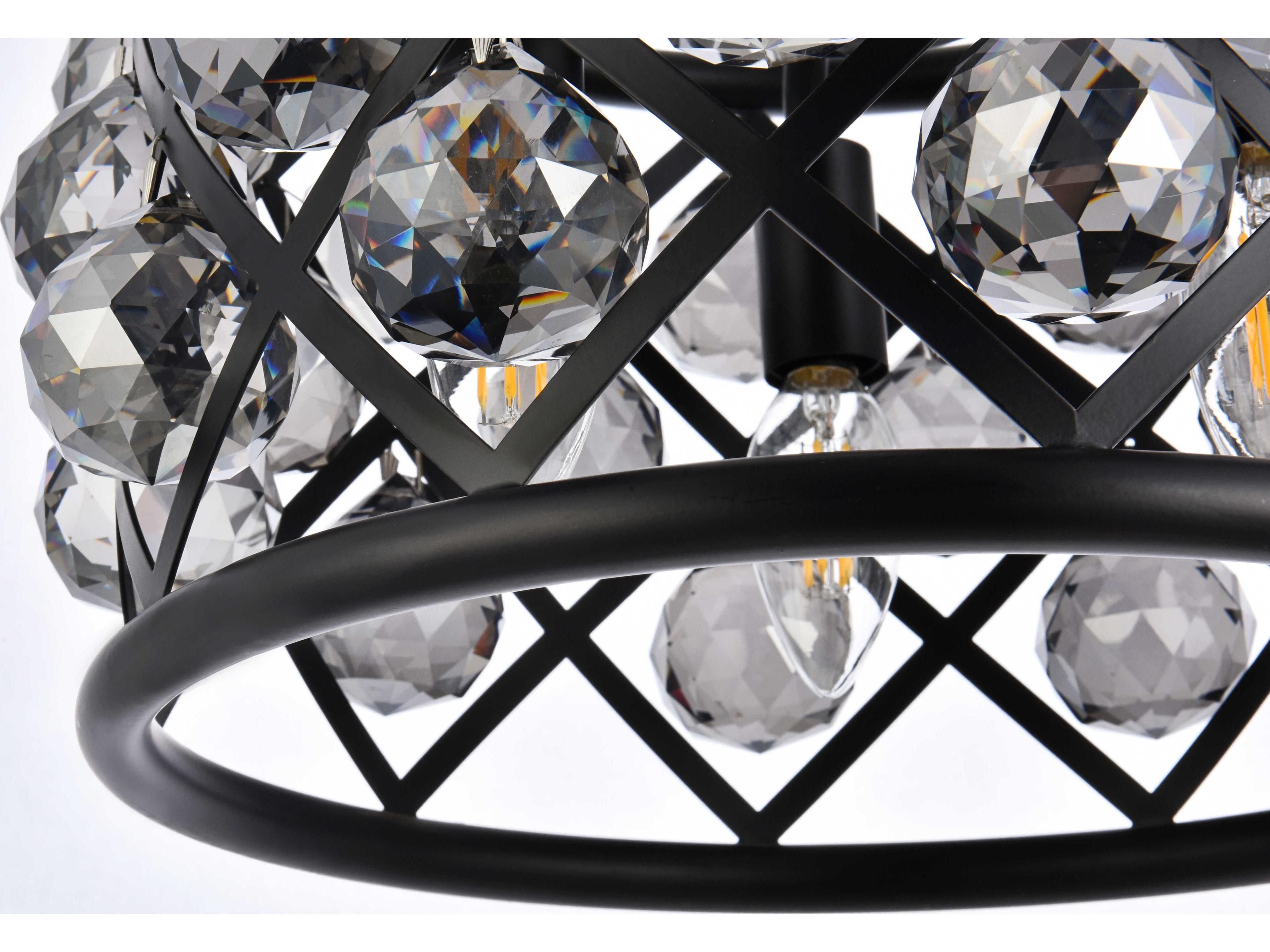 Elegant Lighting Madison 3-Light Matte Black Silver Crystal Drum Mini Pendant