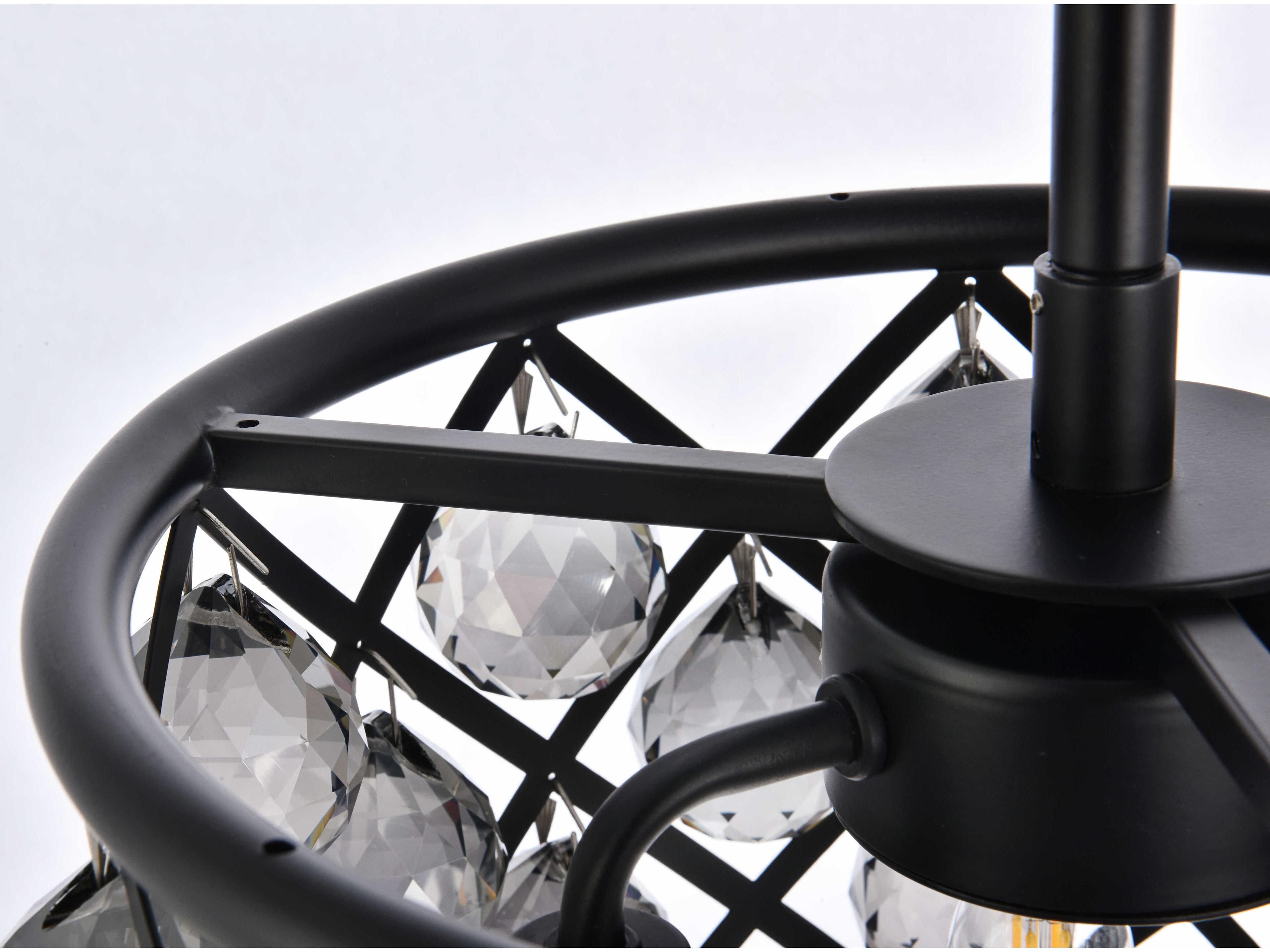 Elegant Lighting Madison 3-Light Matte Black Silver Crystal Drum Mini Pendant