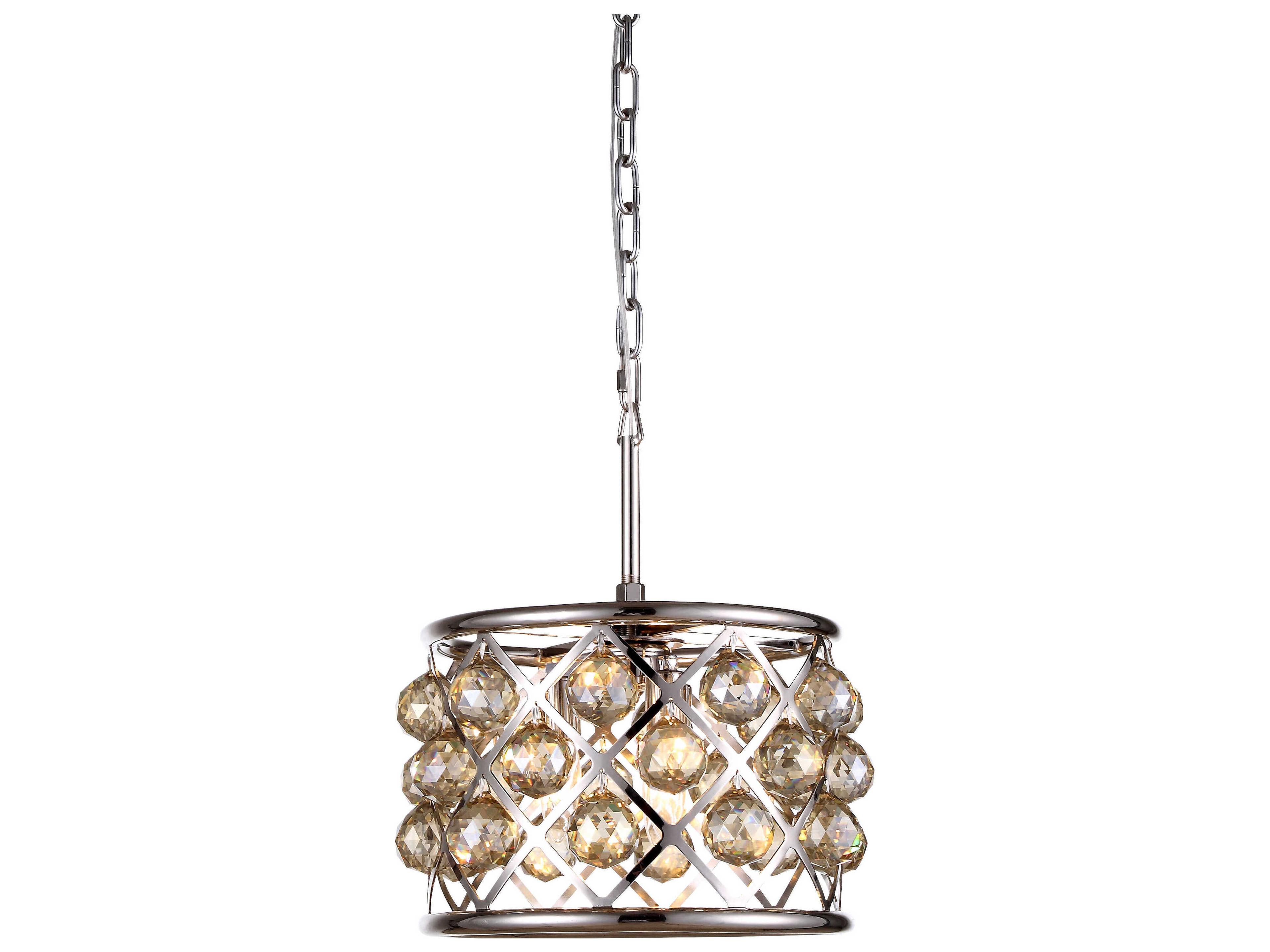 Madison 3-Light Polished Nickel Gold Crystal Drum Mini Pendant