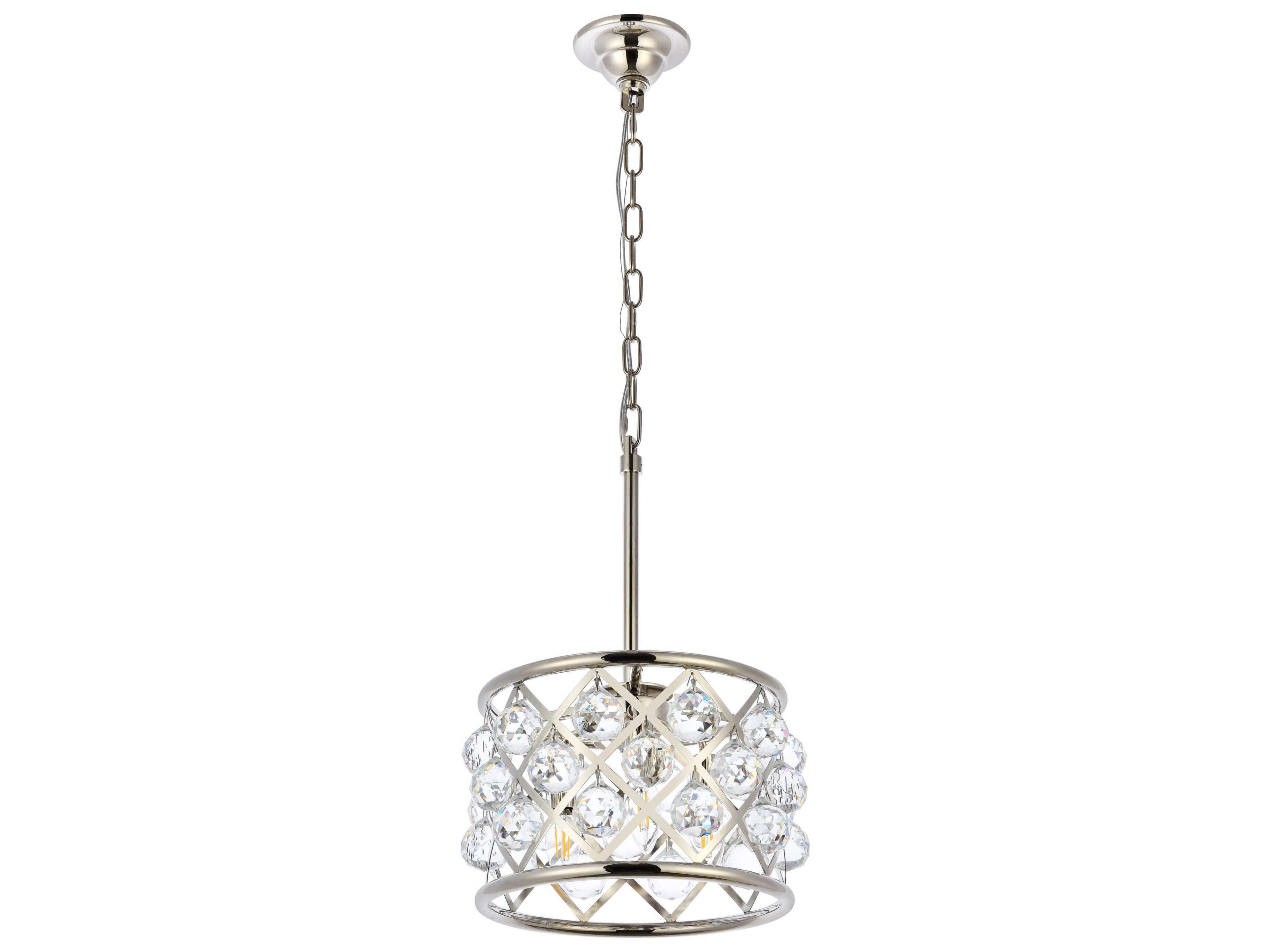 Elegant Lighting Madison 3-Light Polished Nickel Clear Crystal Drum Mini Pendant