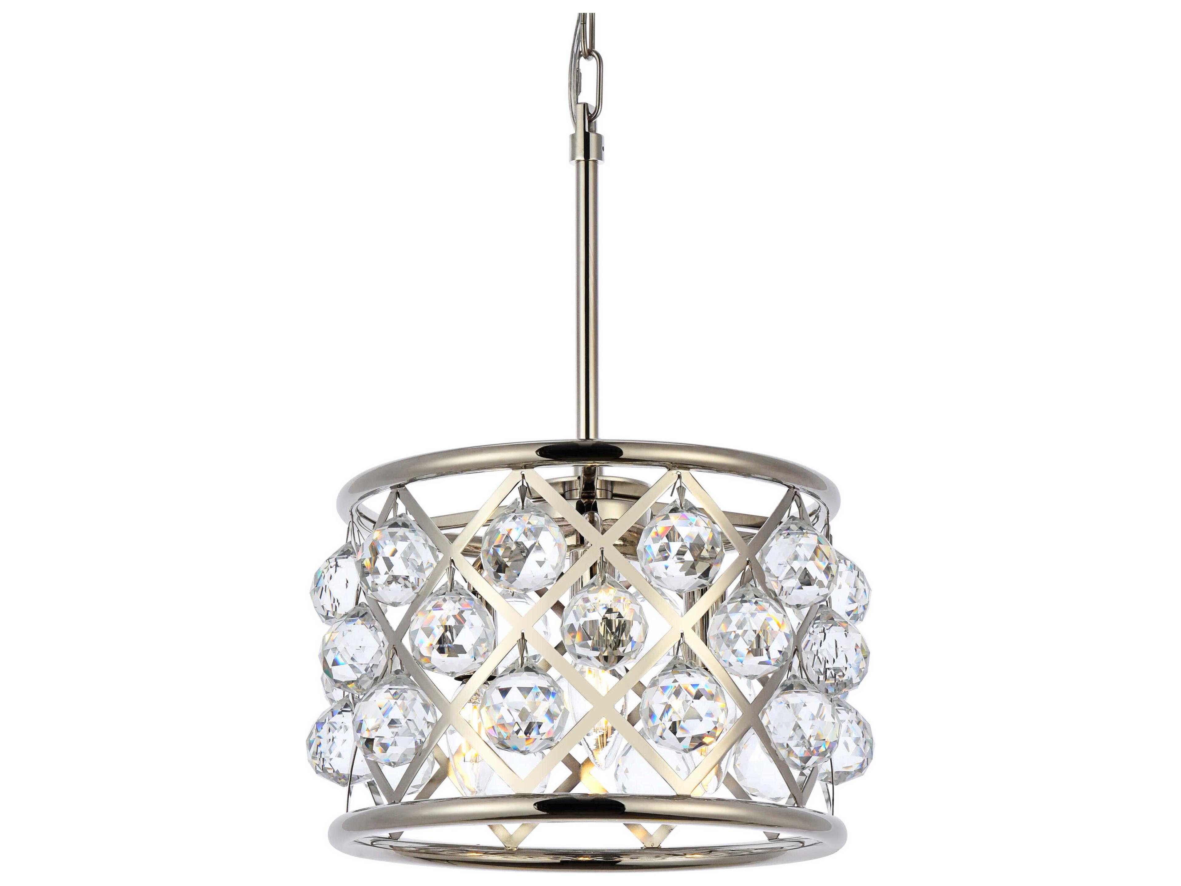 Elegant Lighting Madison 3-Light Polished Nickel Clear Crystal Drum Mini Pendant