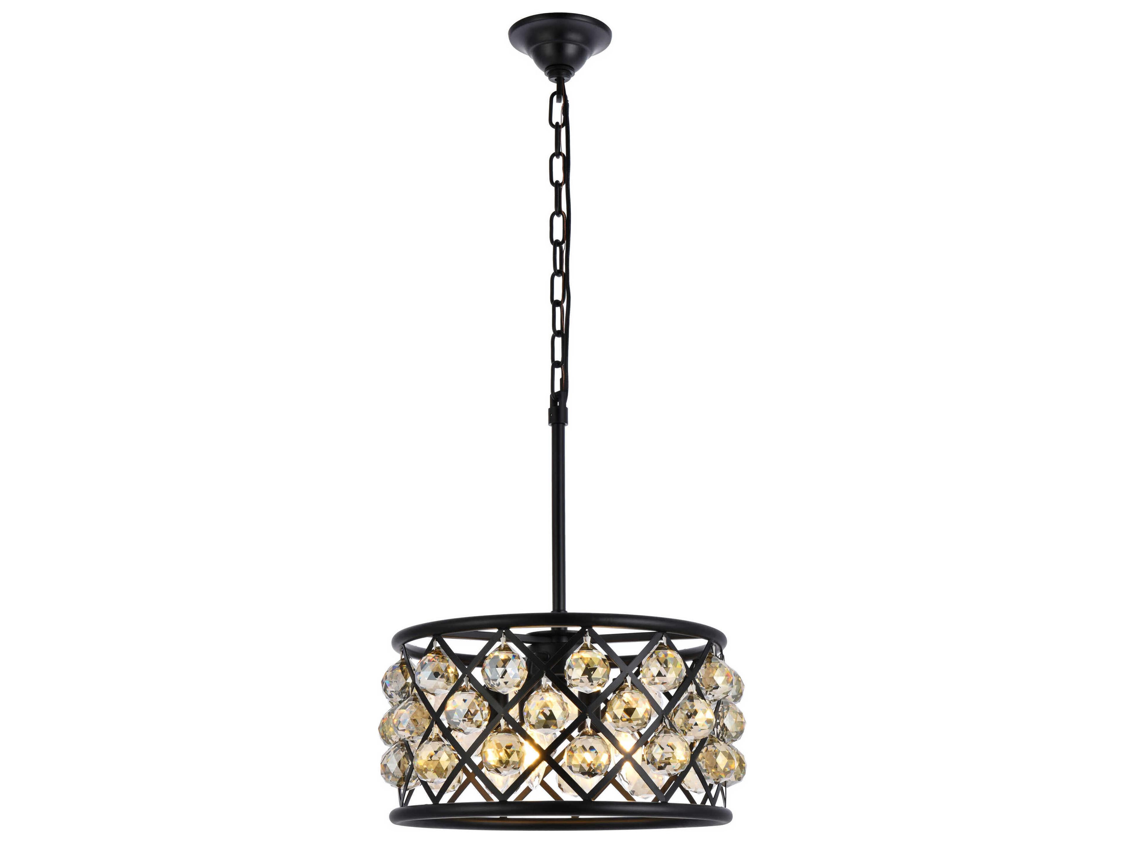 Madison 4-Light Matte Black Gold Crystal Drum Pendant