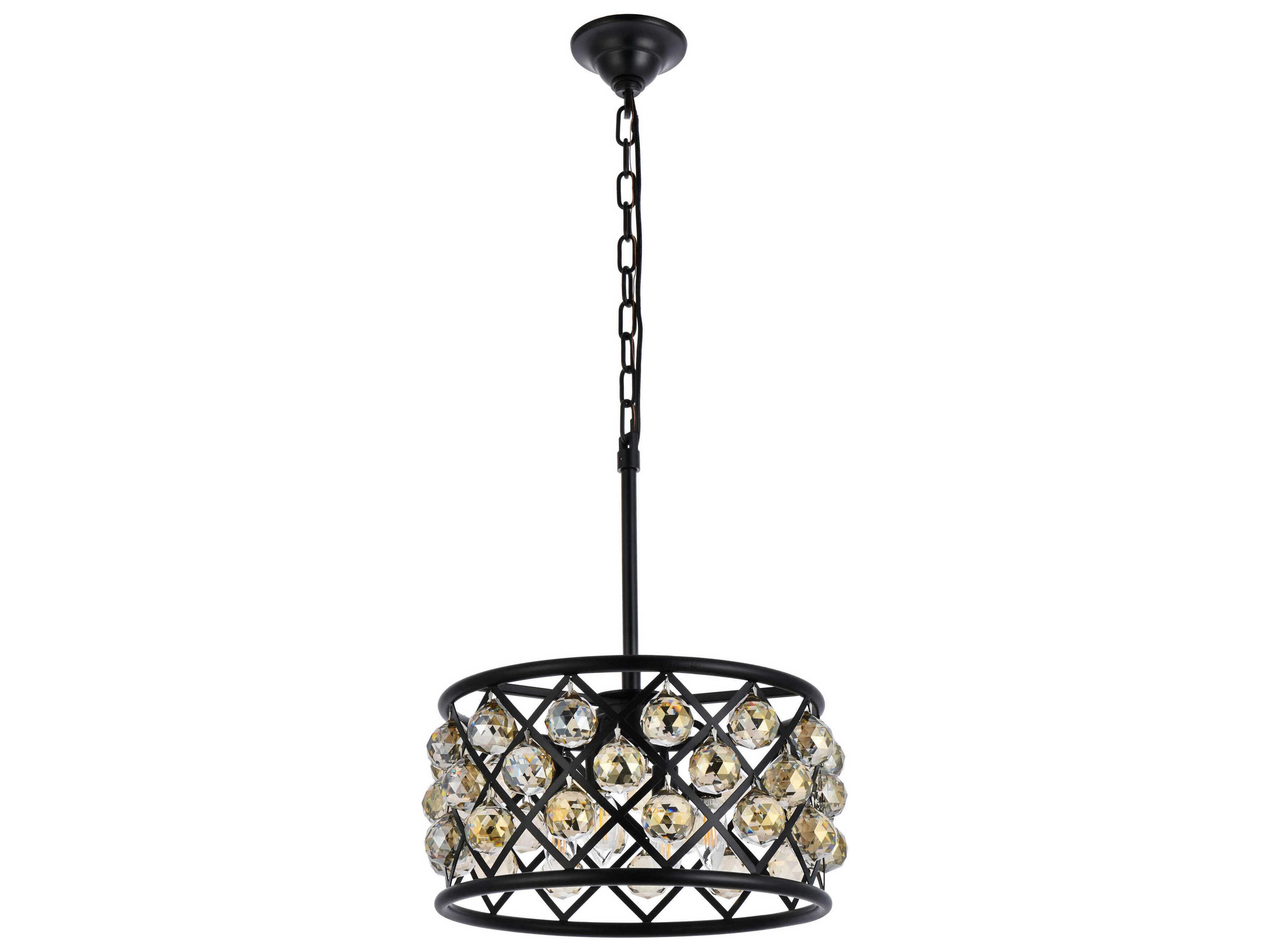 Elegant Lighting Madison 4-Light Matte Black Gold Crystal Drum Pendant