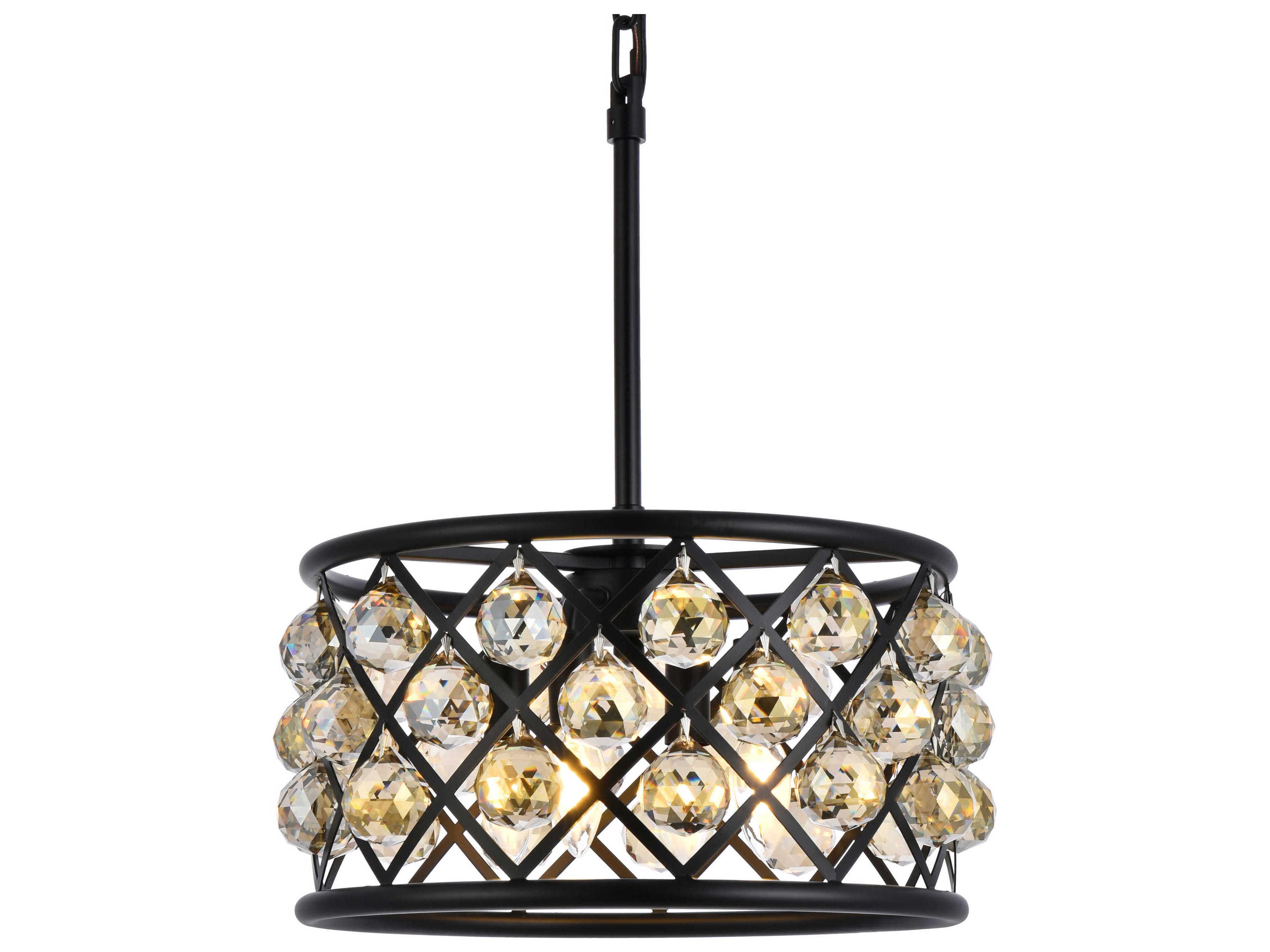 Elegant Lighting Madison 4-Light Matte Black Gold Crystal Drum Pendant