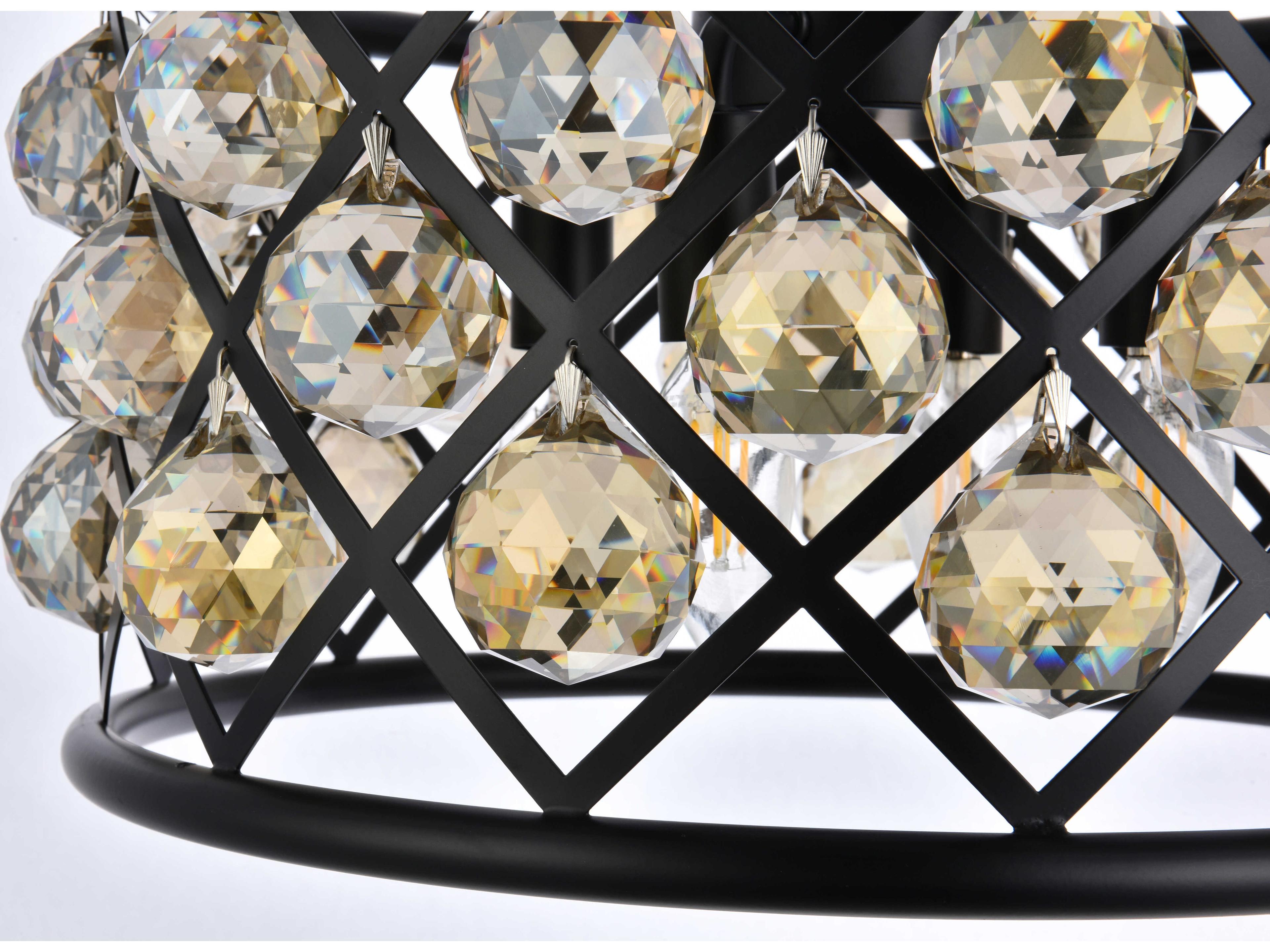 Elegant Lighting Madison 4-Light Matte Black Gold Crystal Drum Pendant