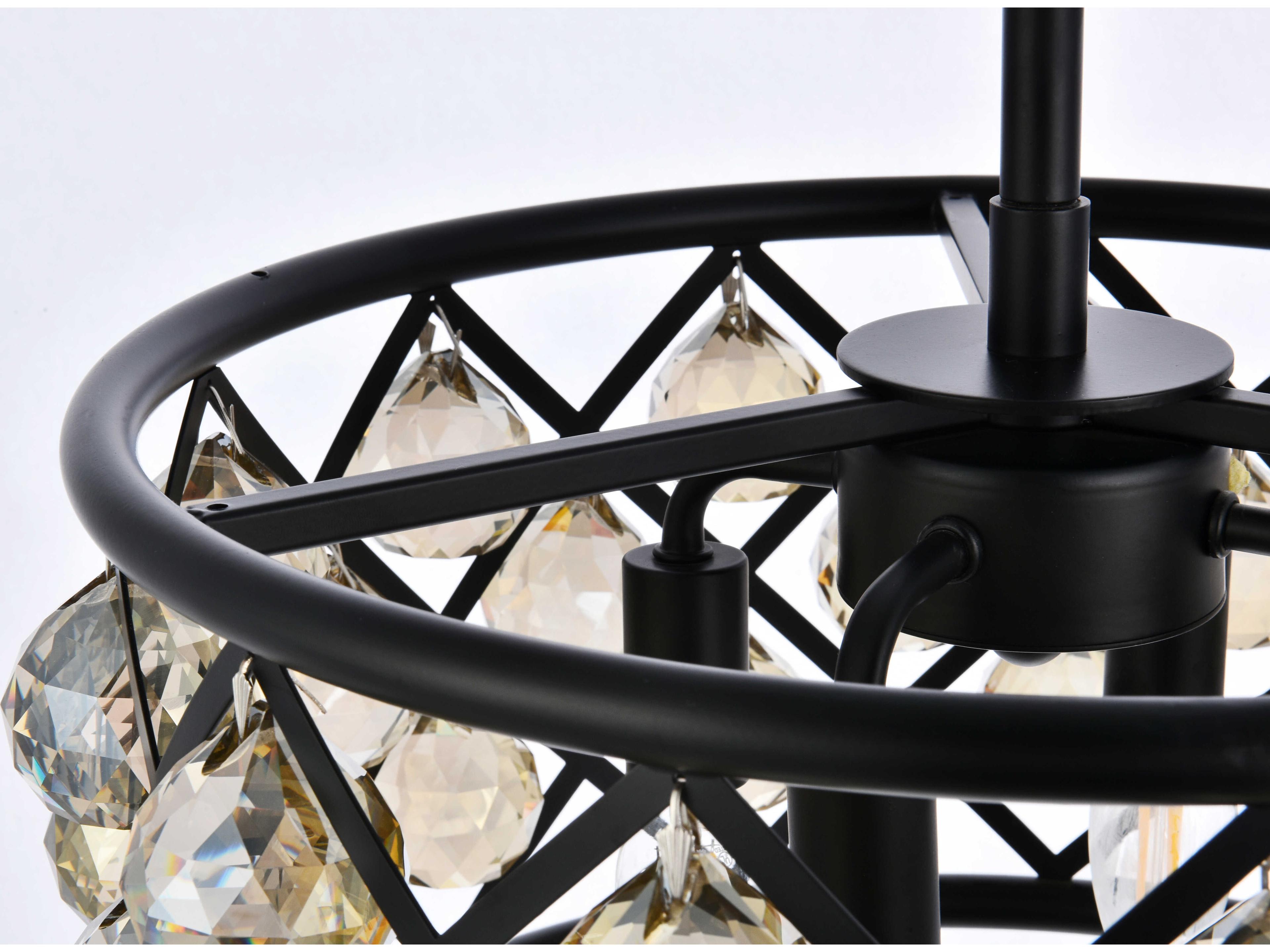 Elegant Lighting Madison 4-Light Matte Black Gold Crystal Drum Pendant